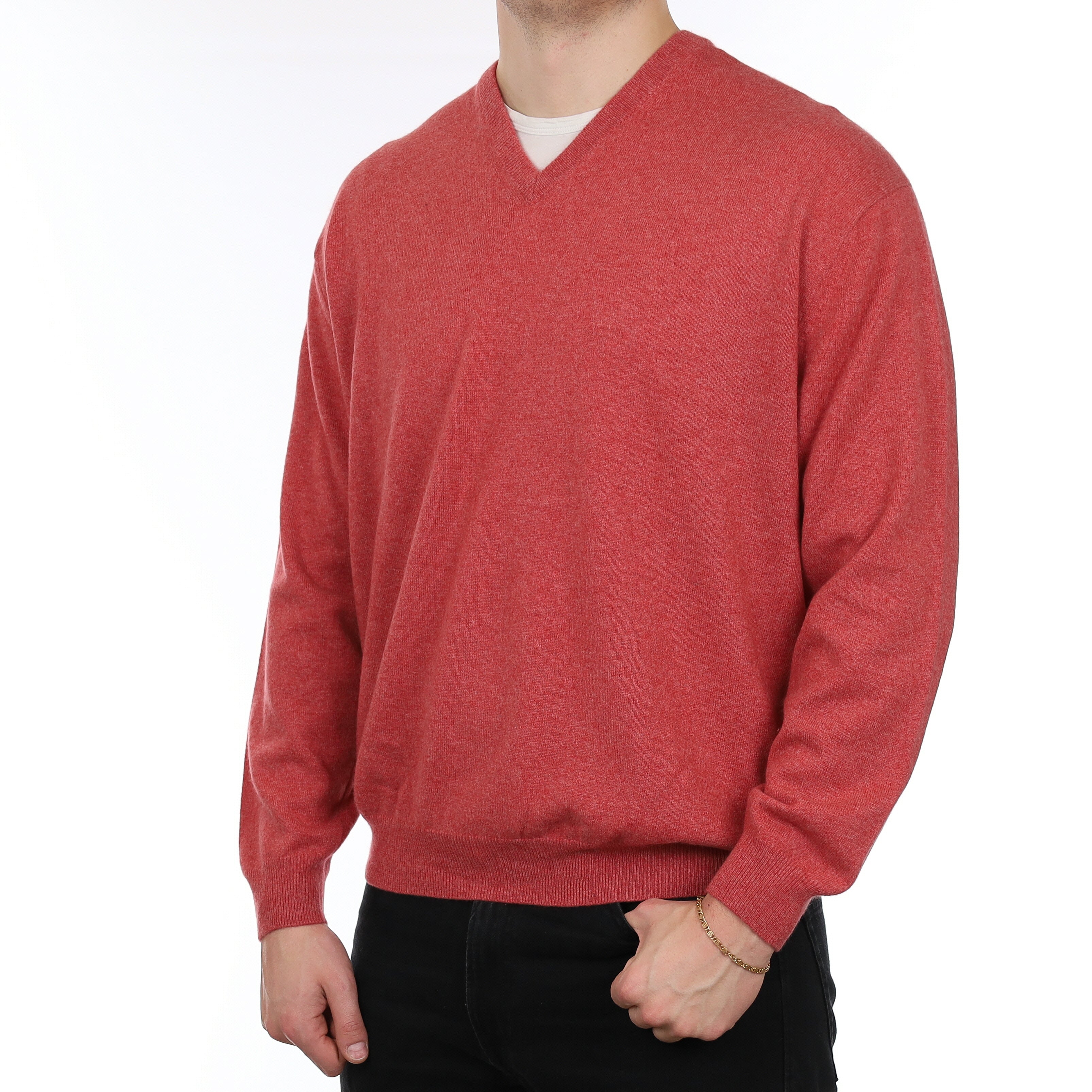 Men's Watermelon Pink Cashmere V Neck Jumper XXL