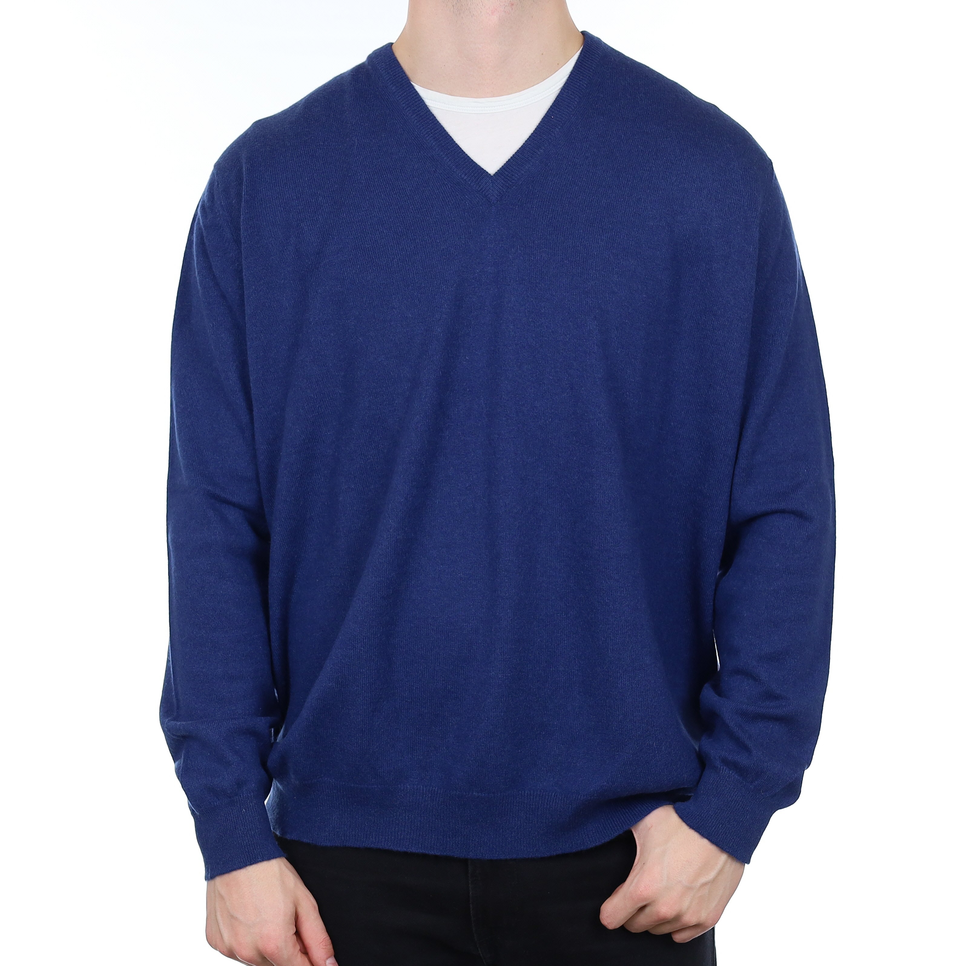 Men's Scottish Johnston's Deep Blue Cashmere V Neck Jumper XXXL