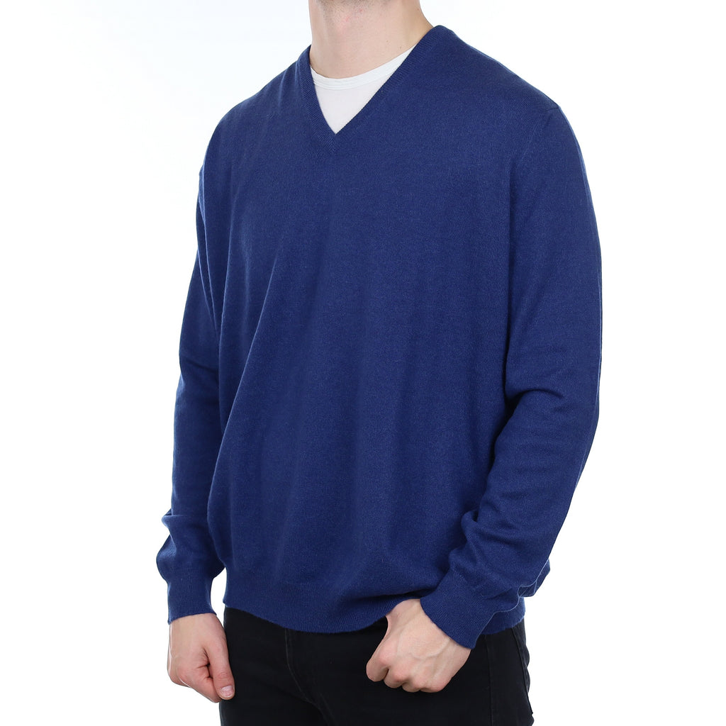 Men's Scottish Johnston's Deep Blue Cashmere V Neck Jumper XXXL