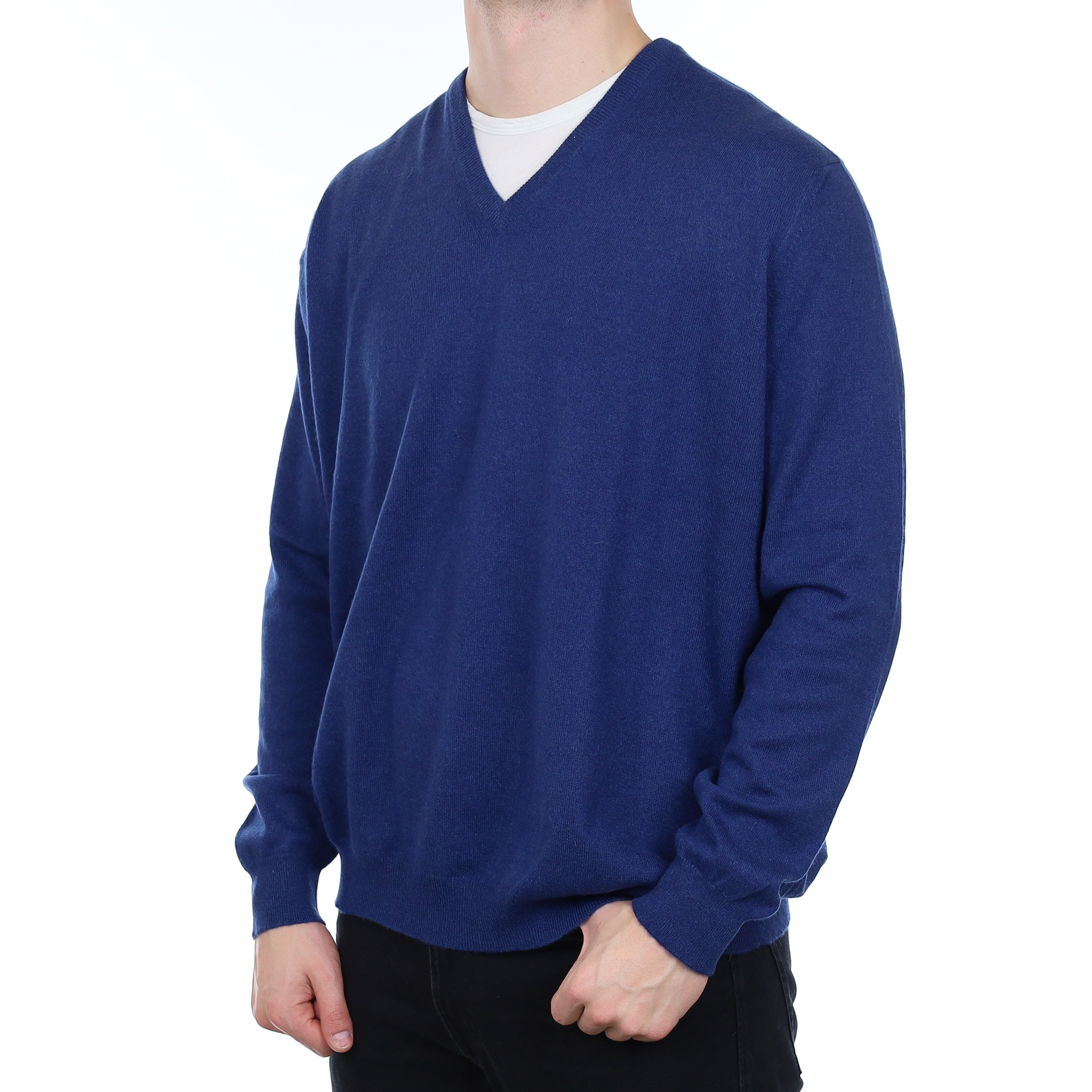 Men's Scottish Johnston's Deep Blue Cashmere V Neck Jumper XXXL