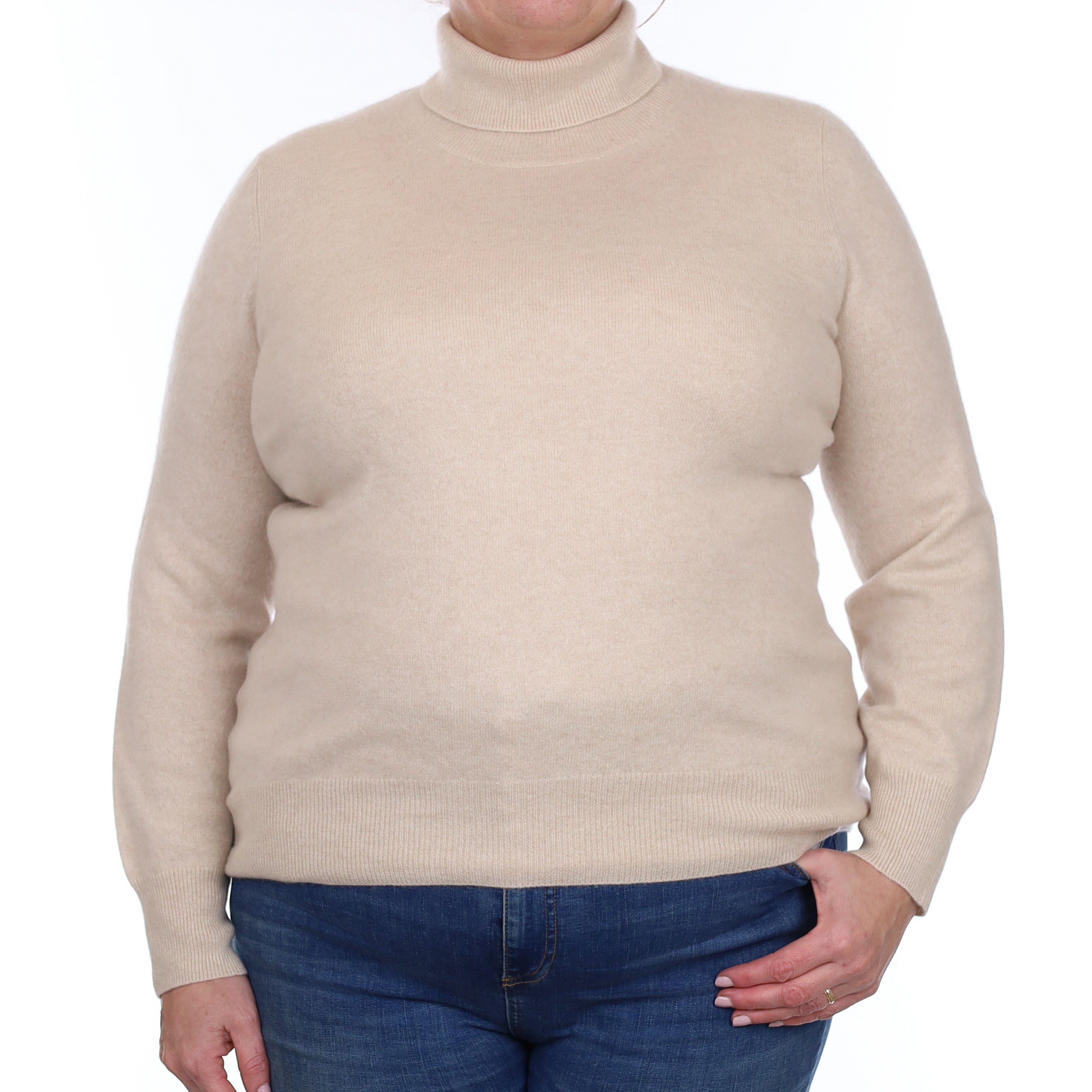 Oatmeal Cashmere Polo Neck Jumper Extra Large