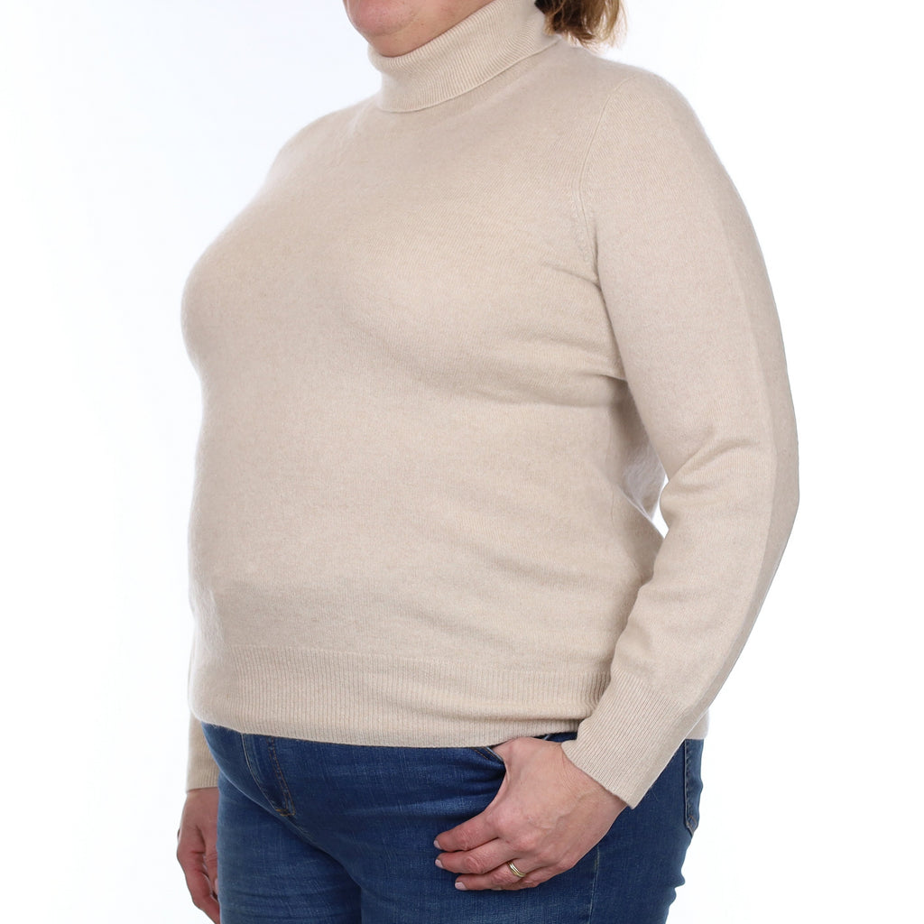 Oatmeal Cashmere Polo Neck Jumper Extra Large