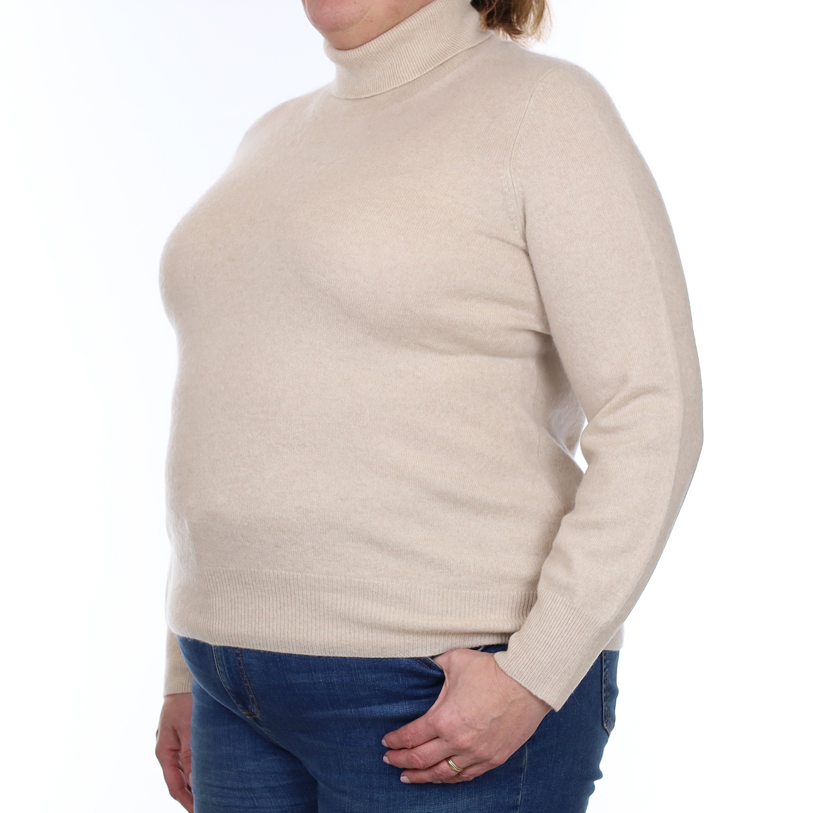 Oatmeal Cashmere Polo Neck Jumper Extra Large