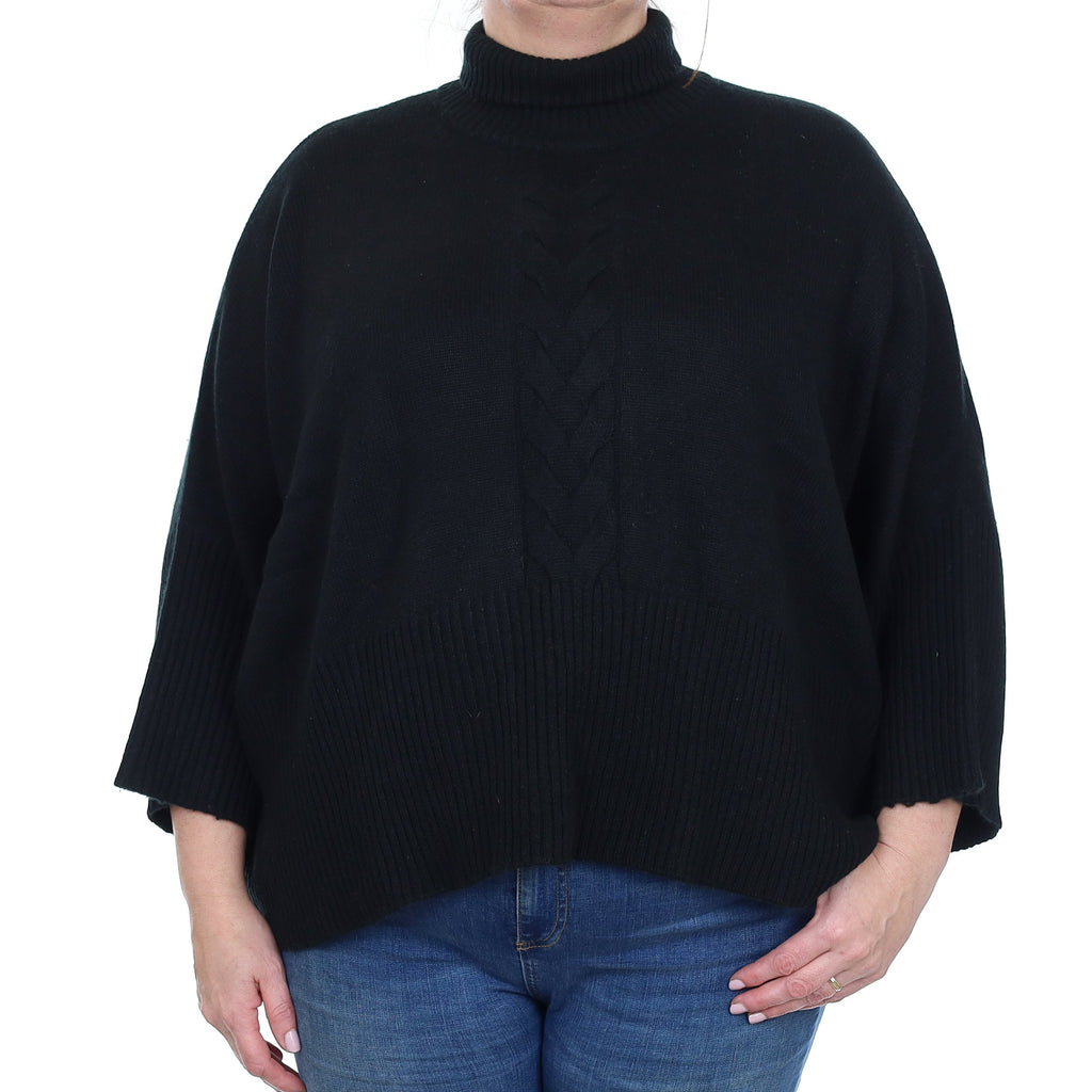 N Peal Black Chunky Cashmere Slouchy Turtleneck Jumper Extra Large