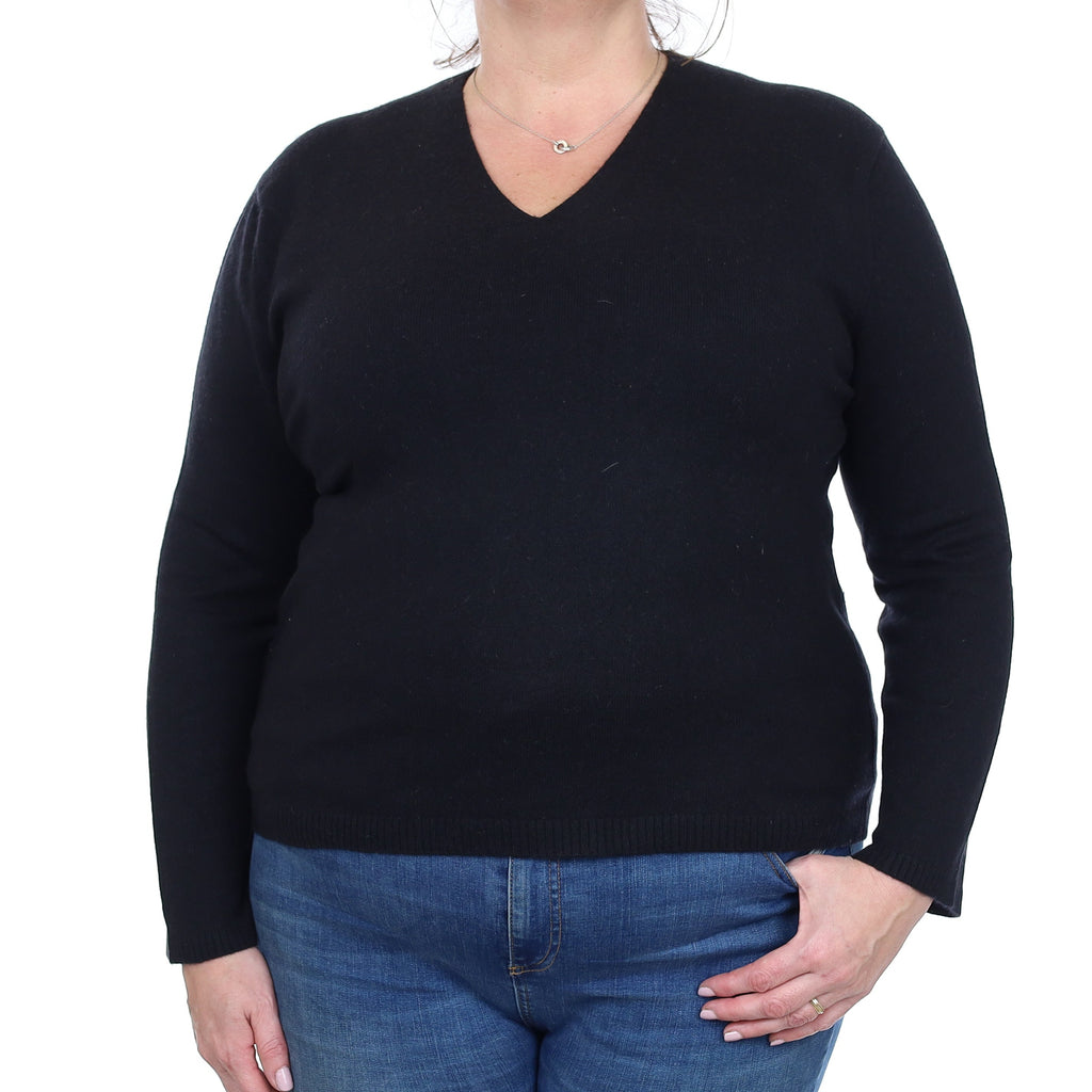 Black Cashmere V Neck Jumper Extra Large