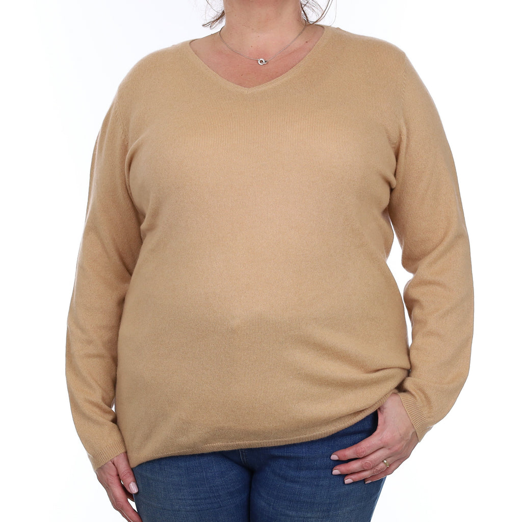 Caramel Brown Cashmere V Neck Jumper Extra Large