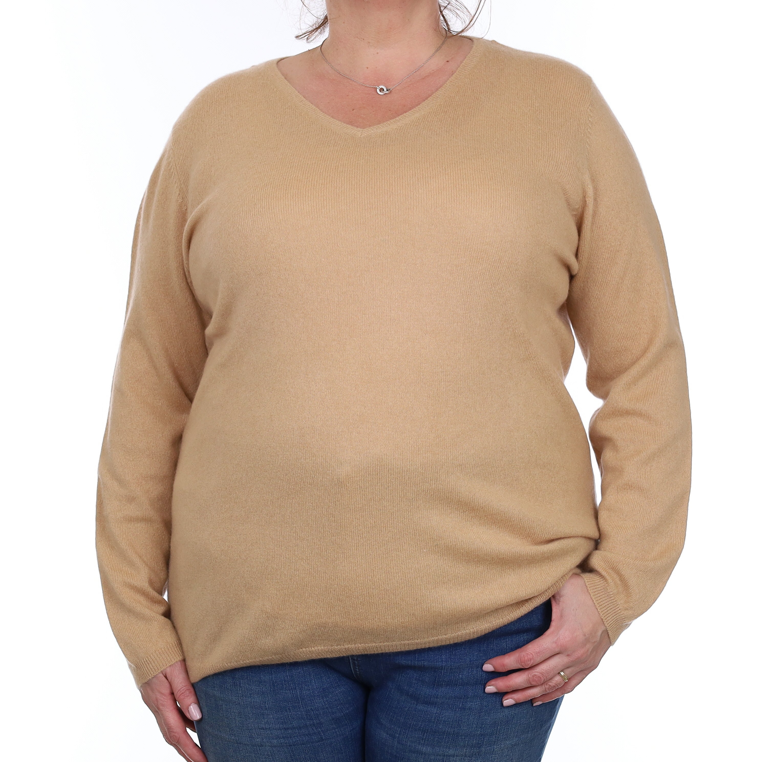 Caramel Brown Cashmere V Neck Jumper Extra Large