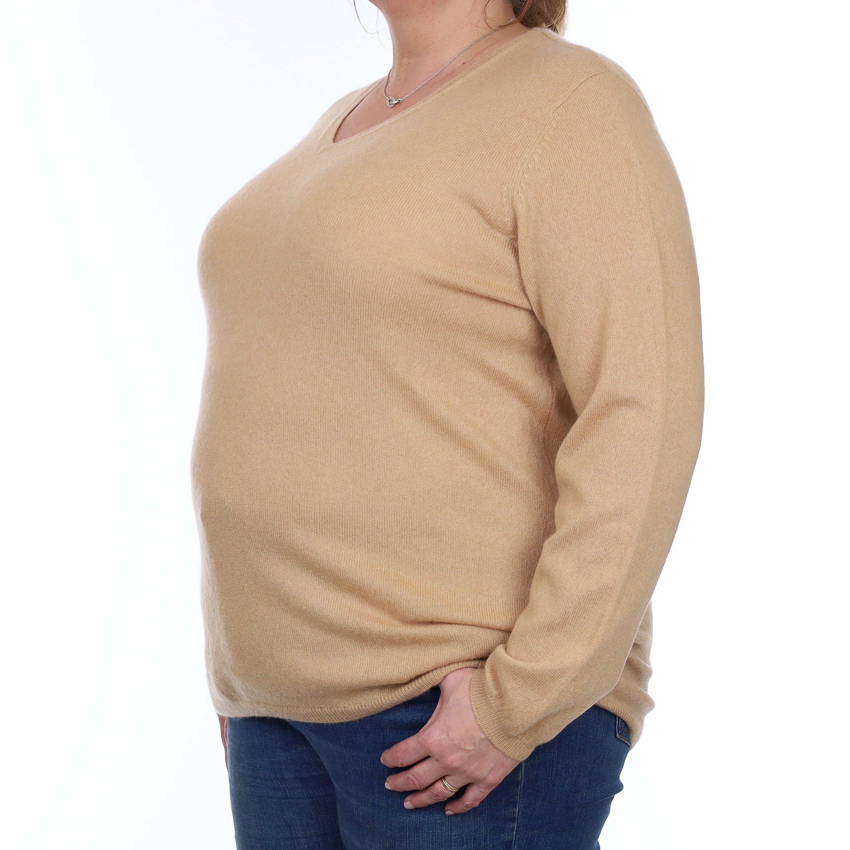 Caramel Brown Cashmere V Neck Jumper Extra Large