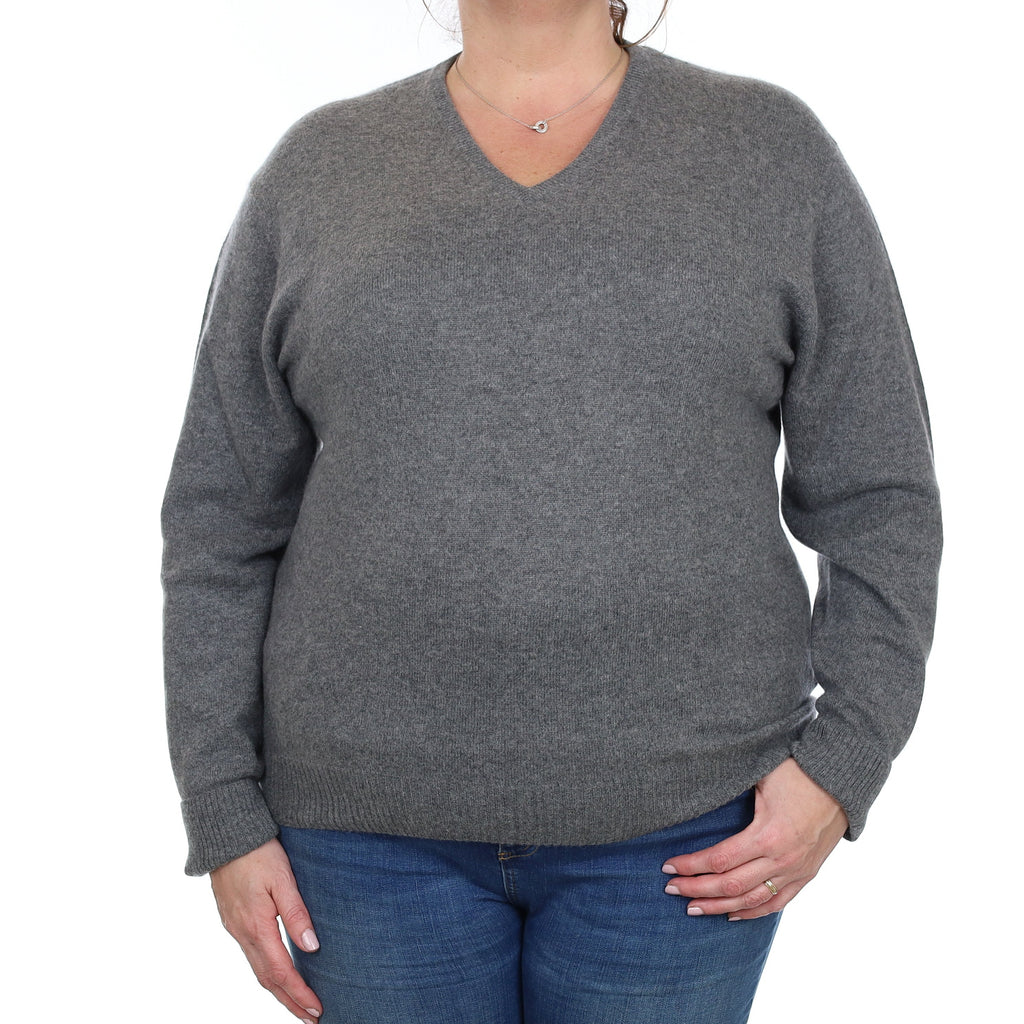 Slate Grey Cashmere V Neck Jumper Extra Extra Large