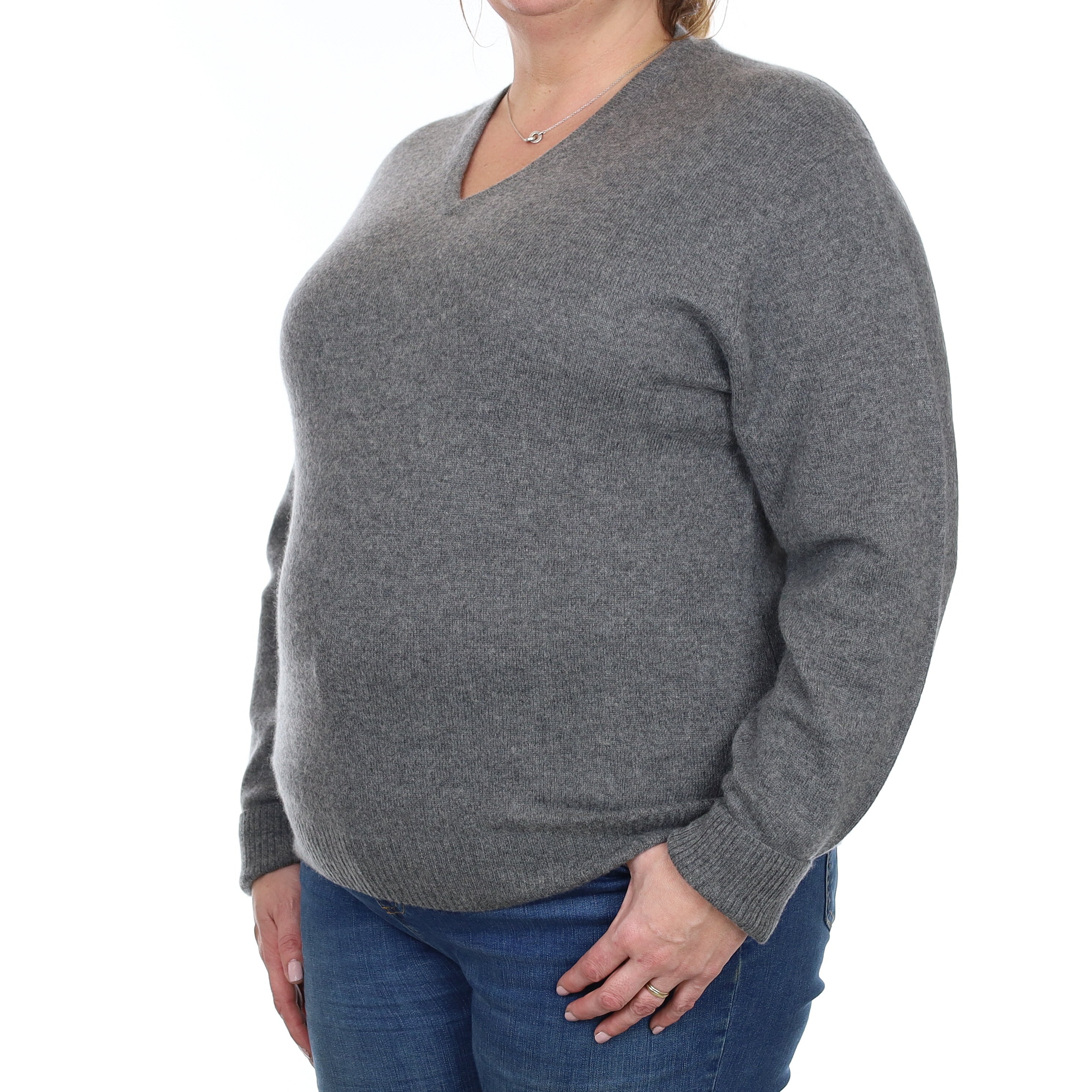 Slate Grey Cashmere V Neck Jumper Extra Extra Large