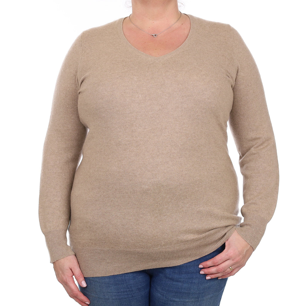Fawn Brown Cashmere V Neck Jumper Extra Large