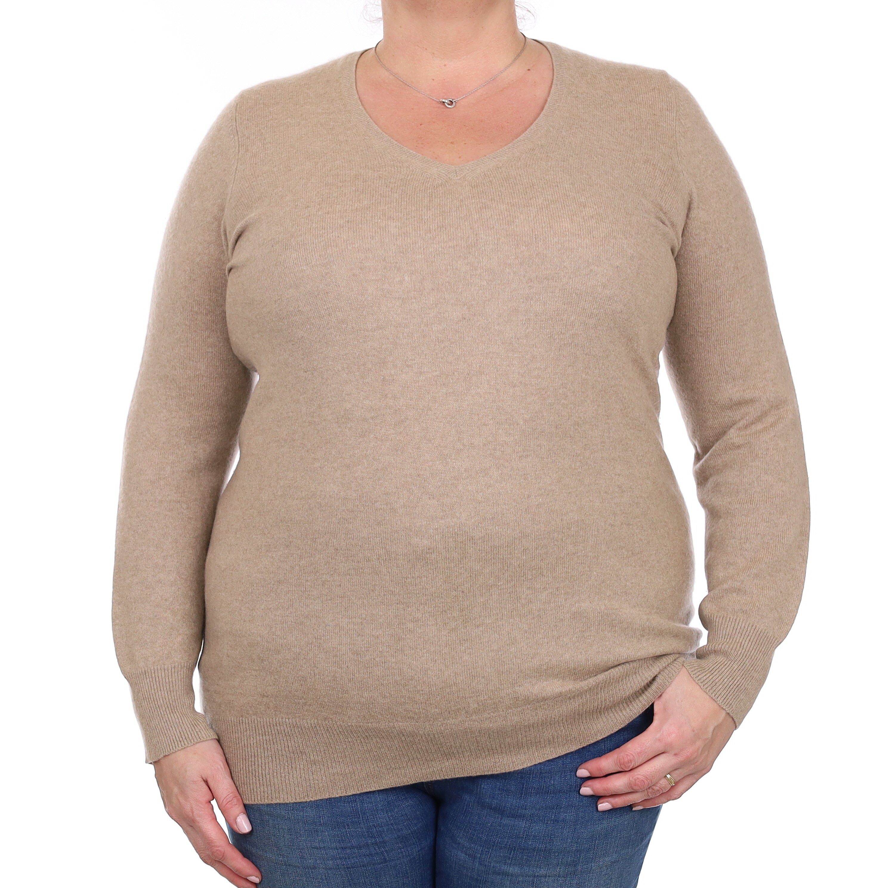 Fawn Brown Cashmere V Neck Jumper Extra Large