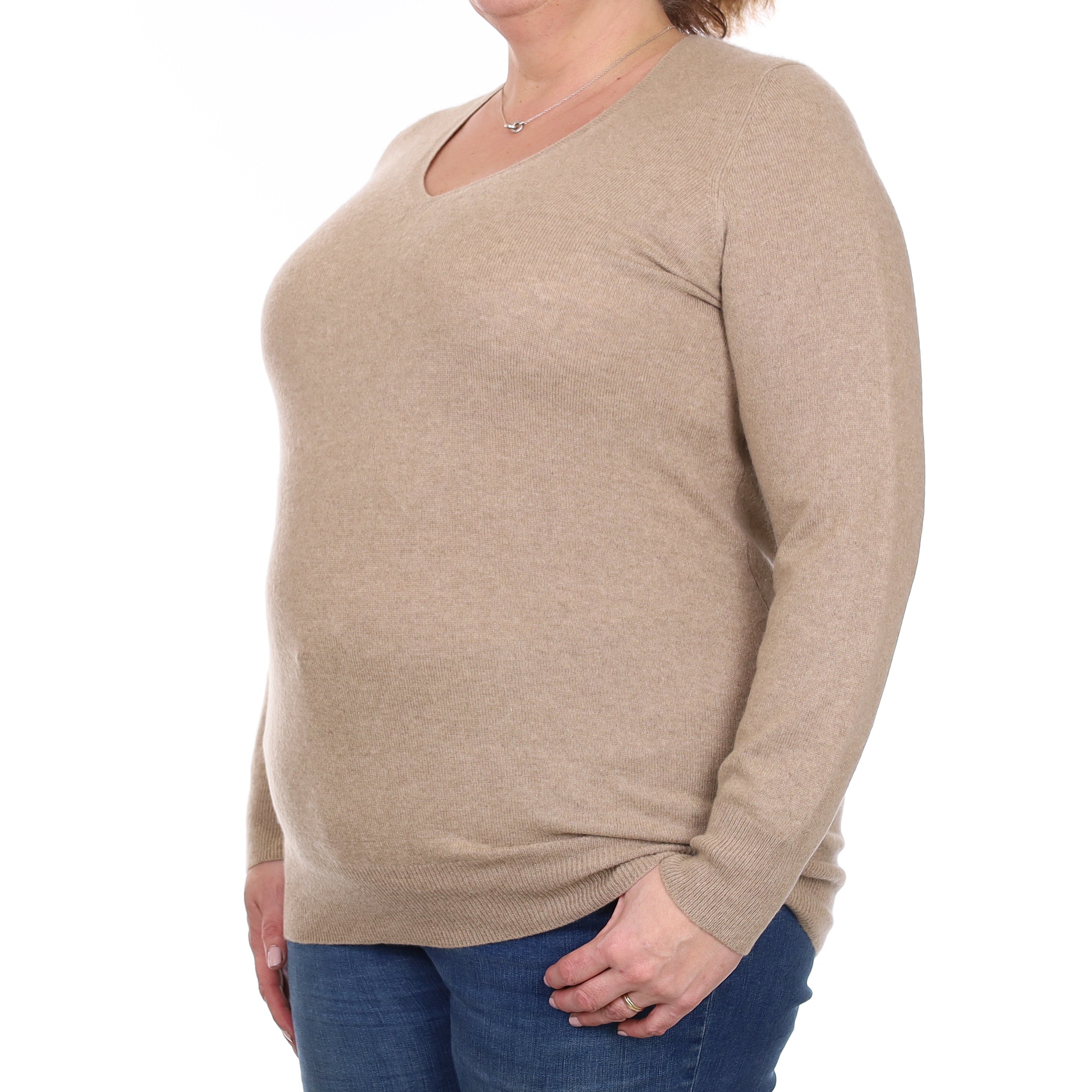 Fawn Brown Cashmere V Neck Jumper Extra Large
