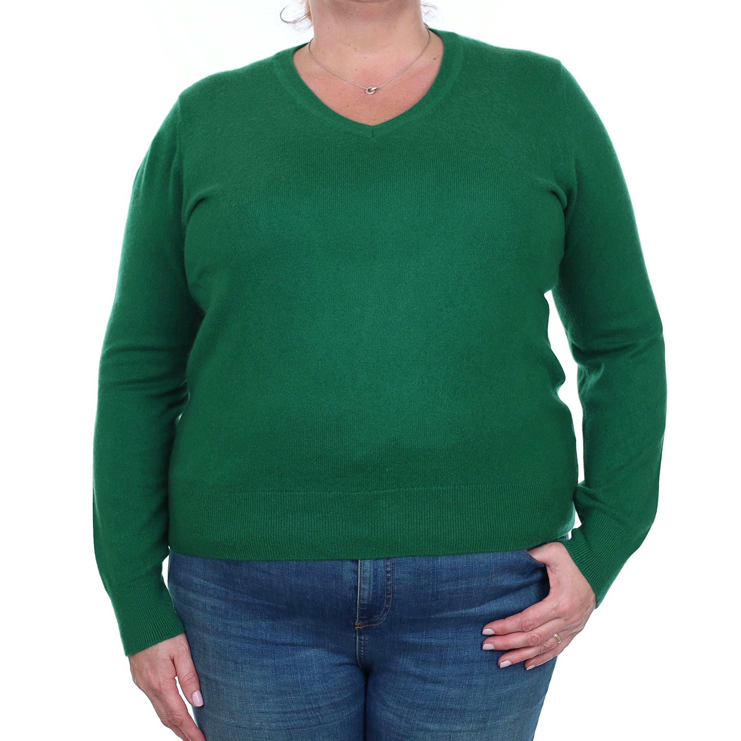 Shamrock Green Cashmere V Neck Jumper Extra Large