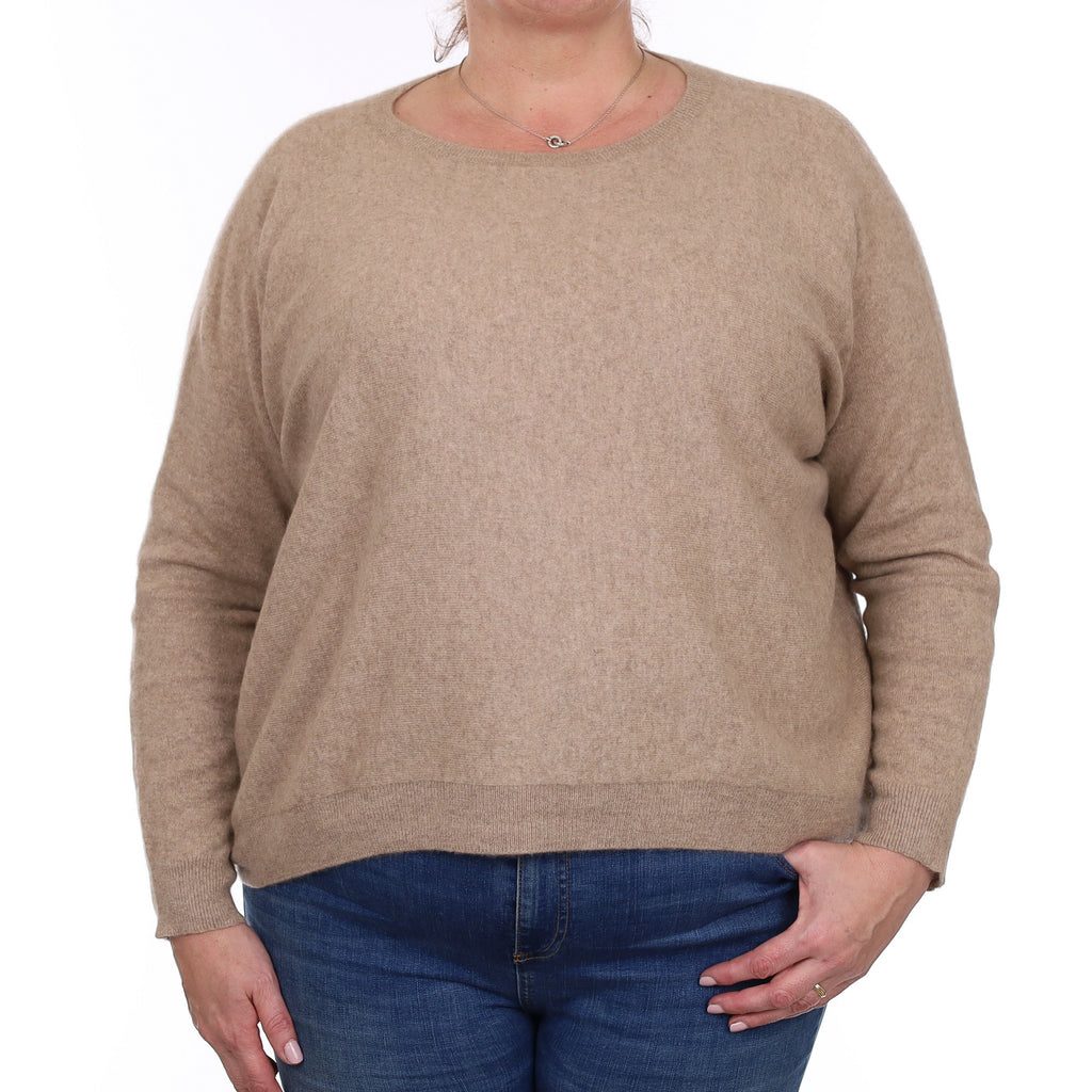 Fawn Brown Cashmere Batwing Boat Neck Jumper XXL