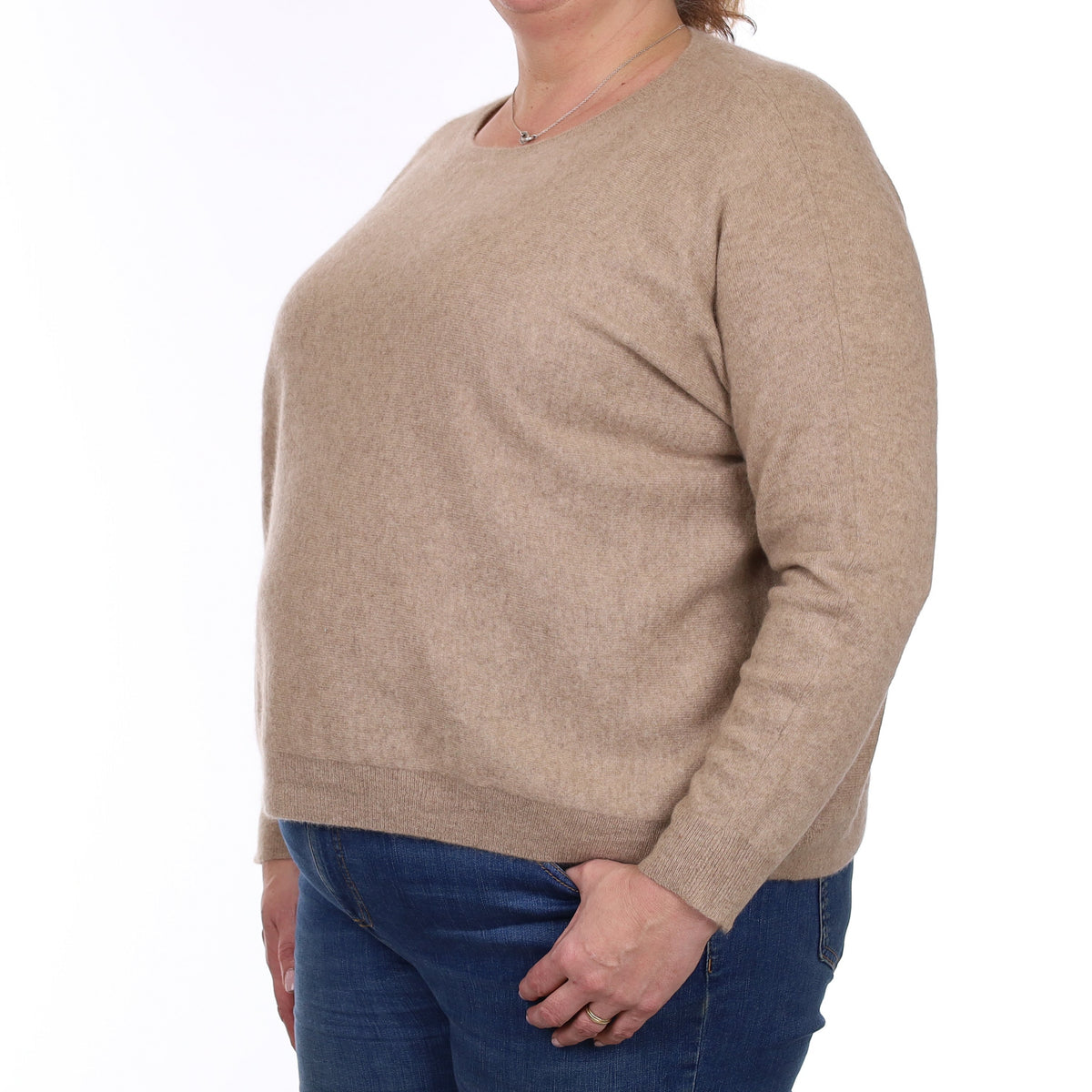 Fawn Brown Cashmere Batwing Boat Neck Jumper XXL