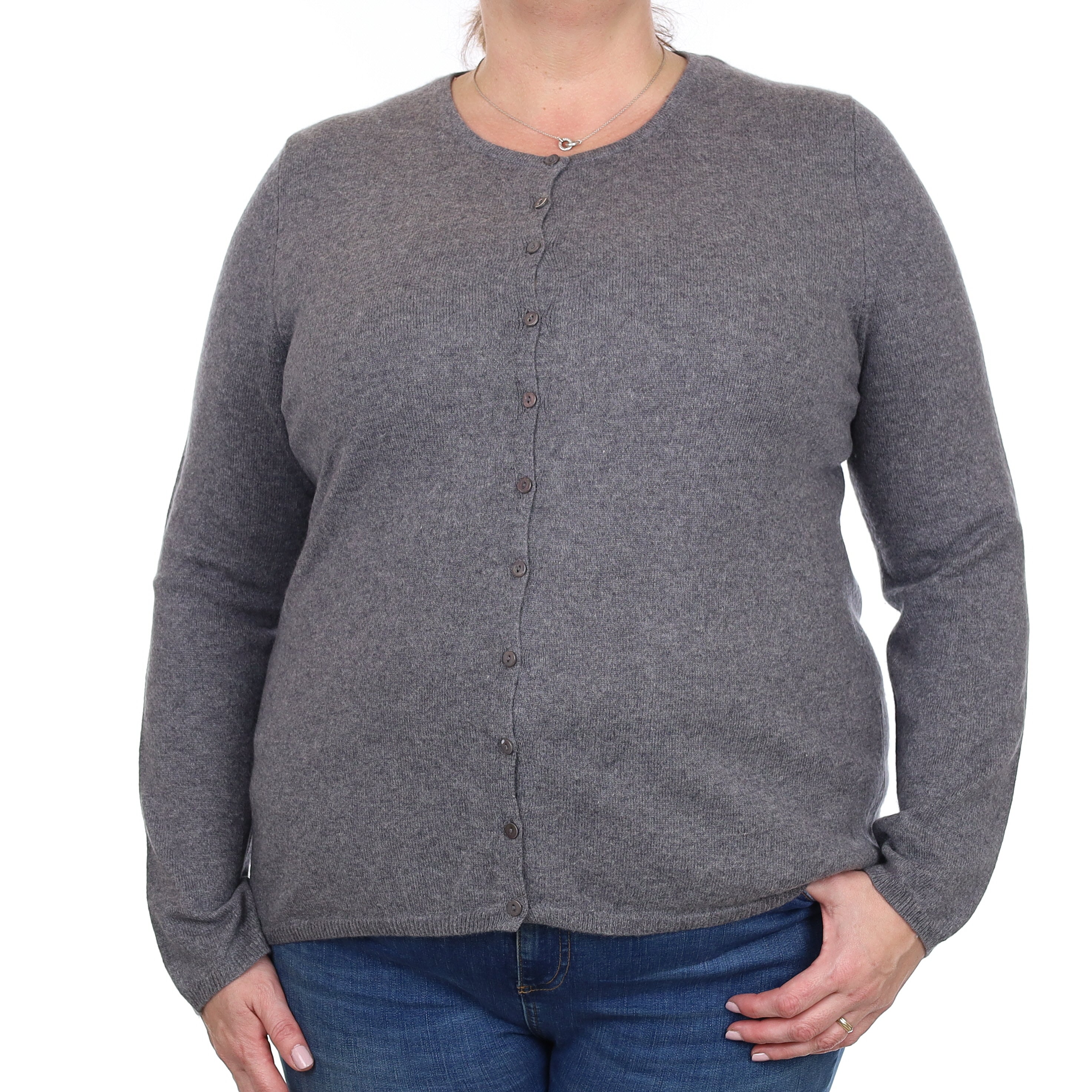 Ash Grey Cashmere Crew Neck Cardigan Extra Large