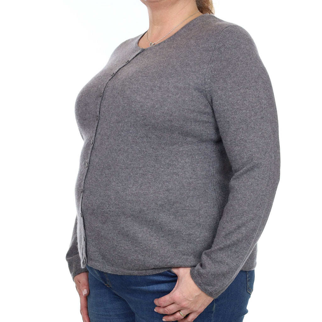 Ash Grey Cashmere Crew Neck Cardigan Extra Large