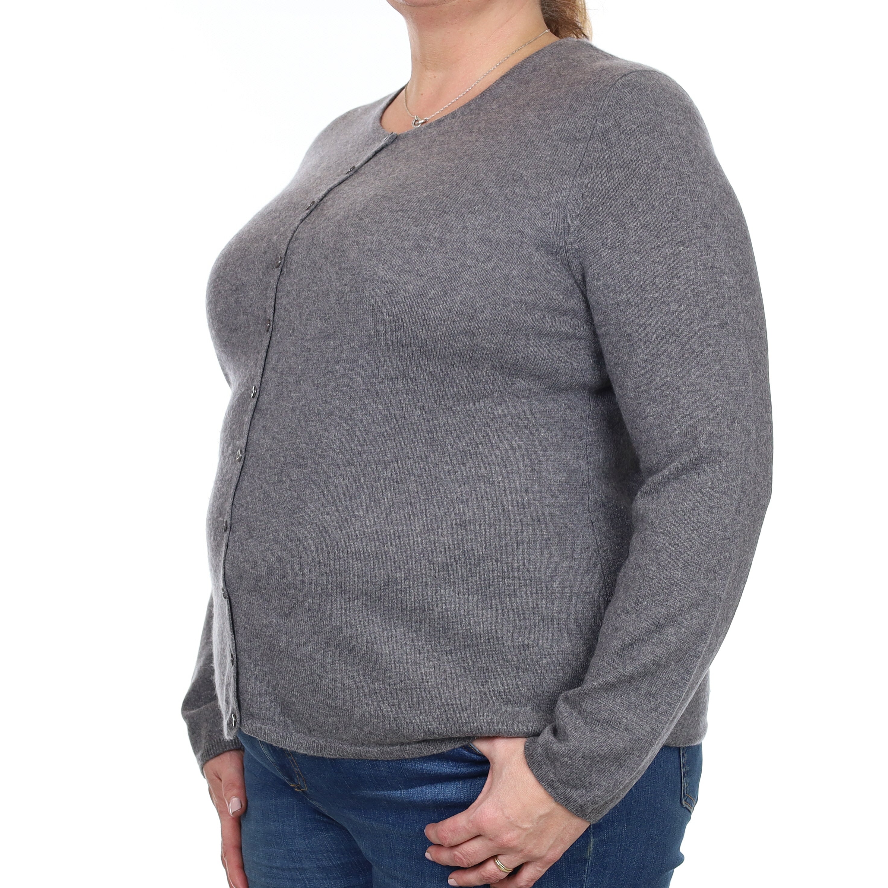 Ash Grey Cashmere Crew Neck Cardigan Extra Large