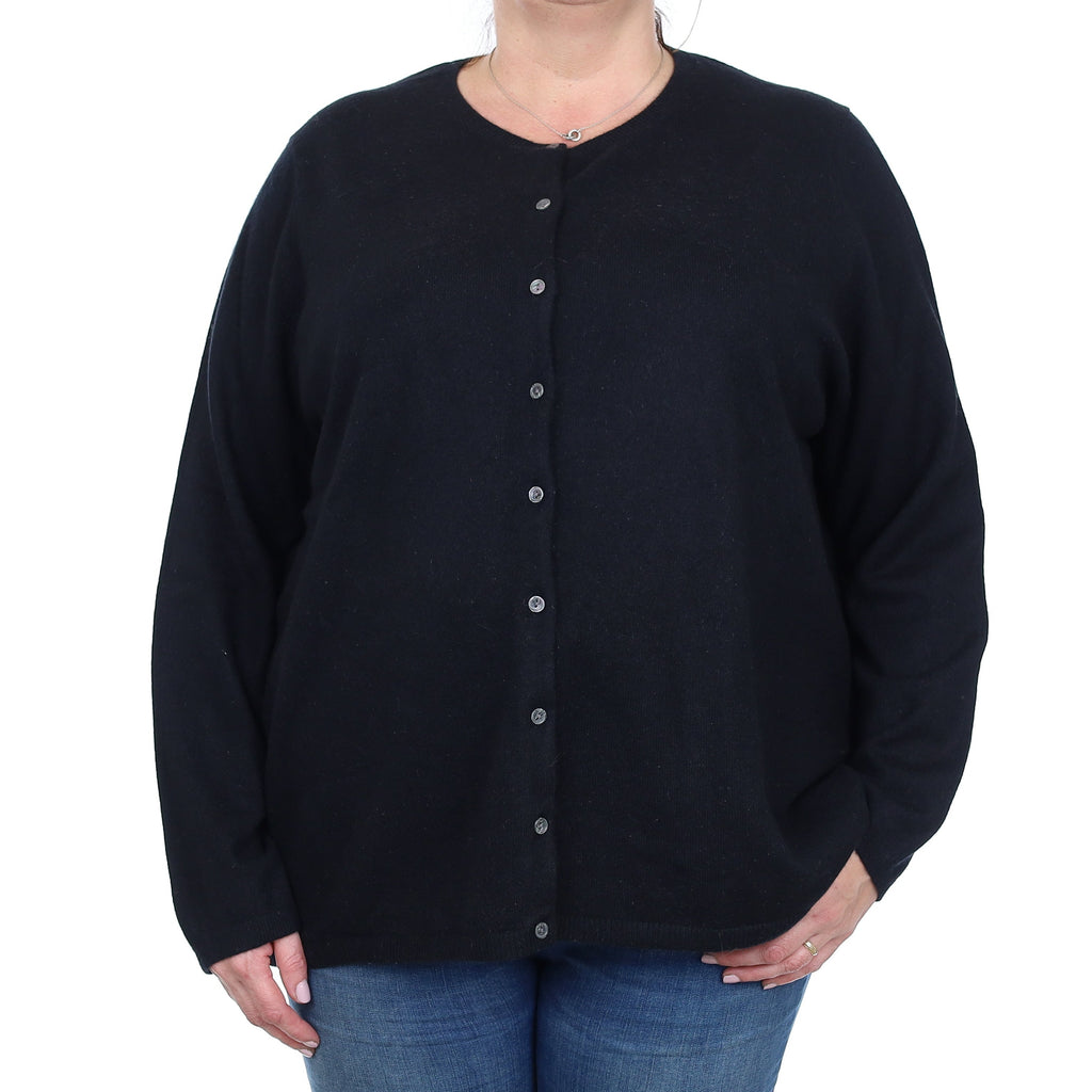 Black Cashmere Crew Neck Cardigan 3XL