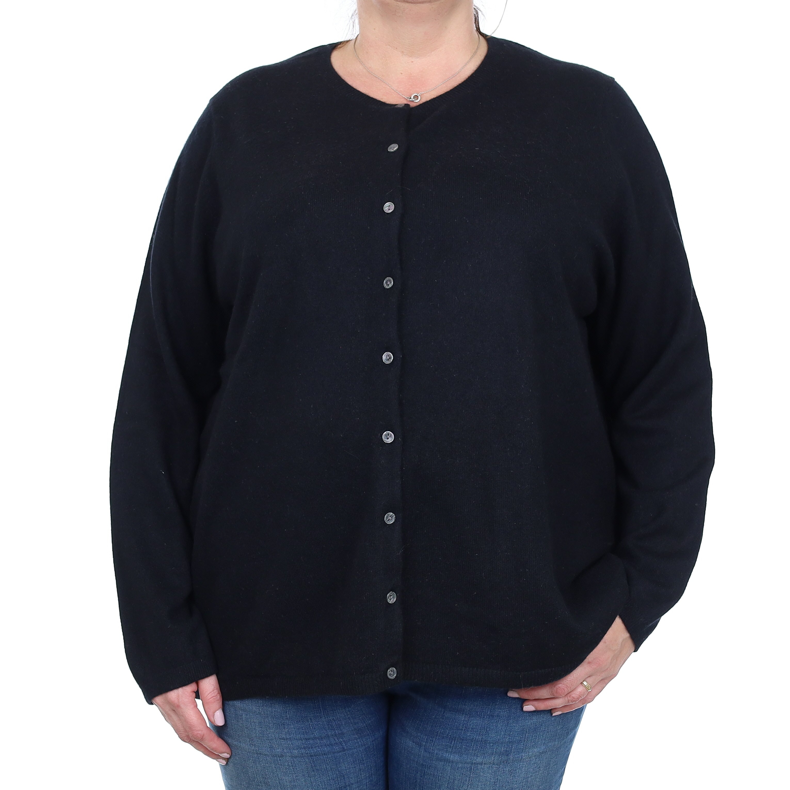 Black Cashmere Crew Neck Cardigan 3XL