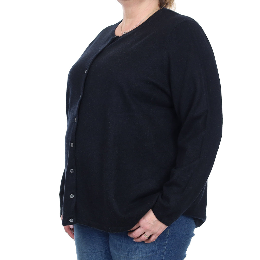Black Cashmere Crew Neck Cardigan 3XL