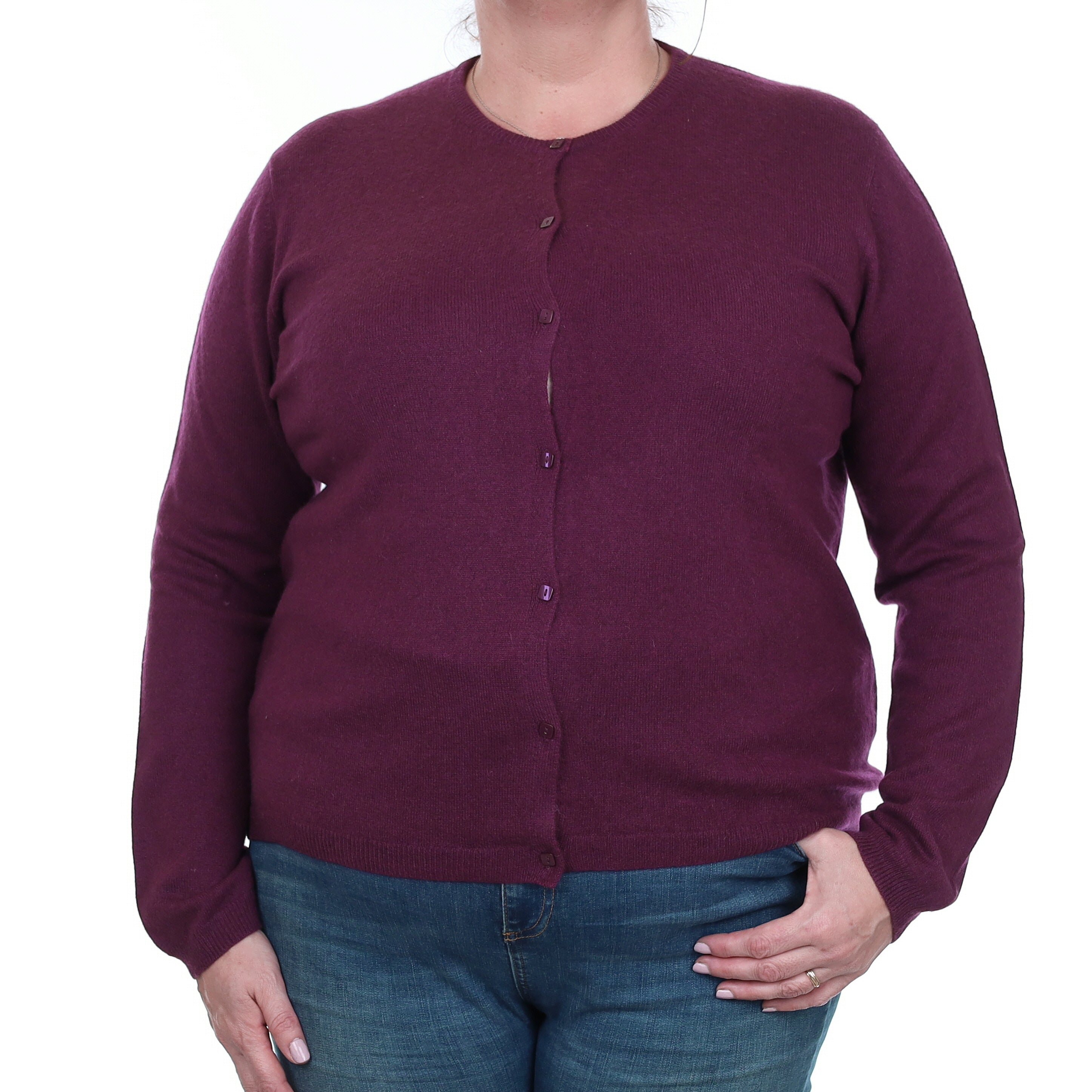 Mulberry Purple Cashmere Crew Neck Cardigan Extra Large
