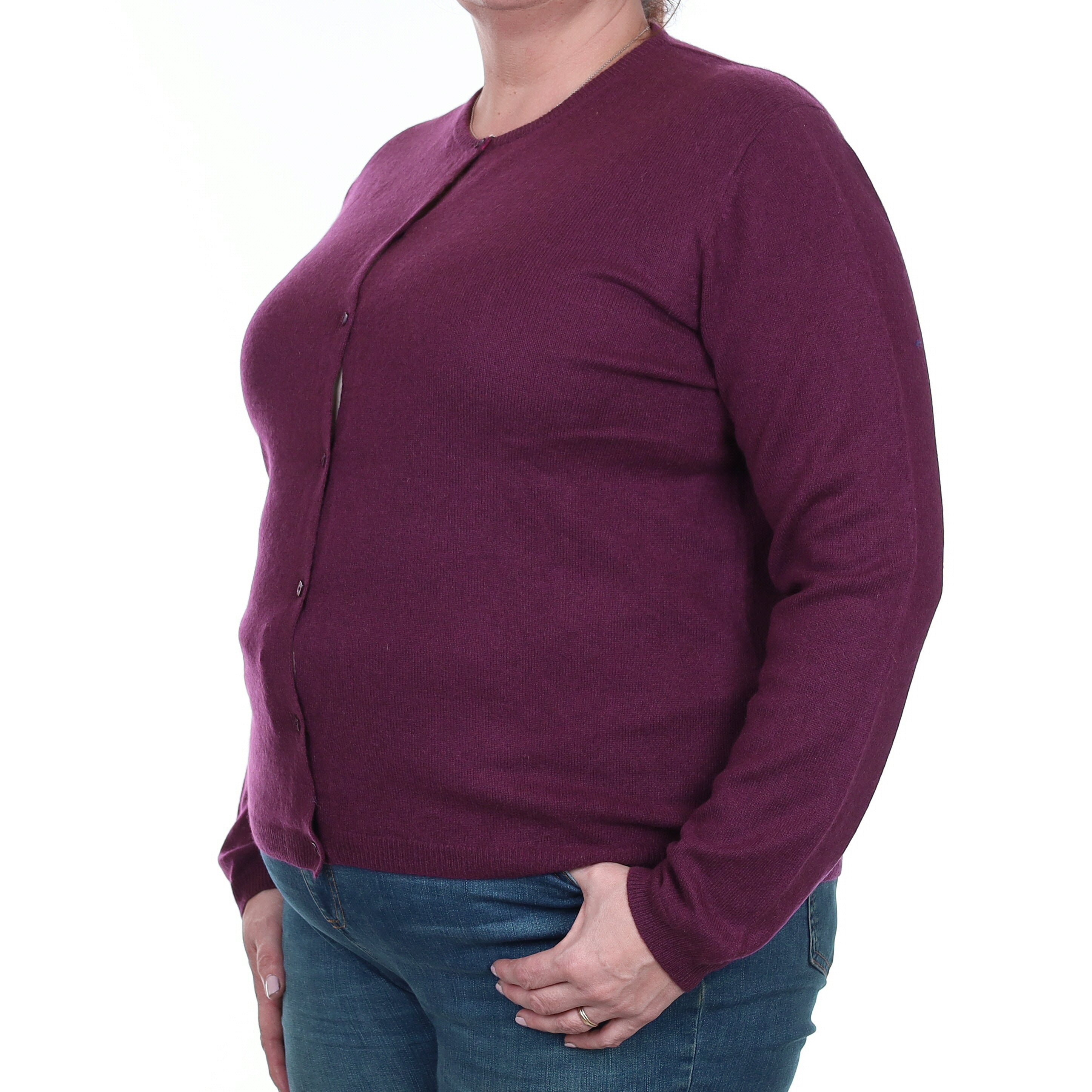 Mulberry Purple Cashmere Crew Neck Cardigan Extra Large