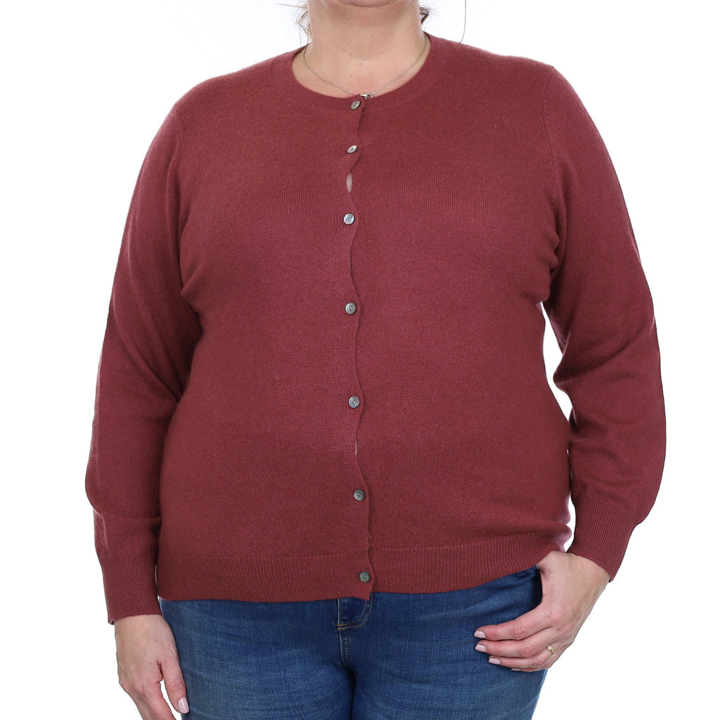 Brick Pink Cashmere Crew Neck Cardigan Extra Large