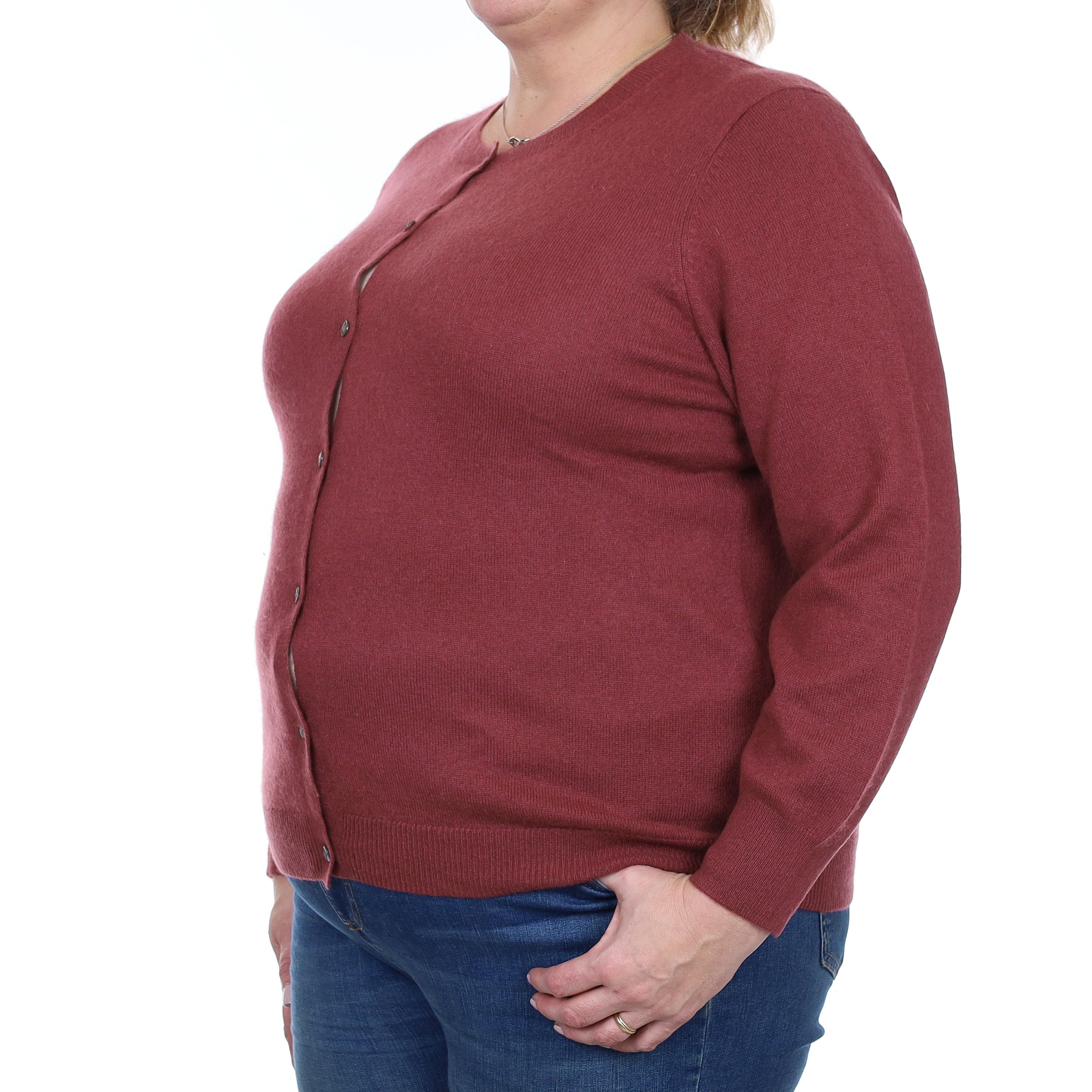 Brick Pink Cashmere Crew Neck Cardigan Extra Large