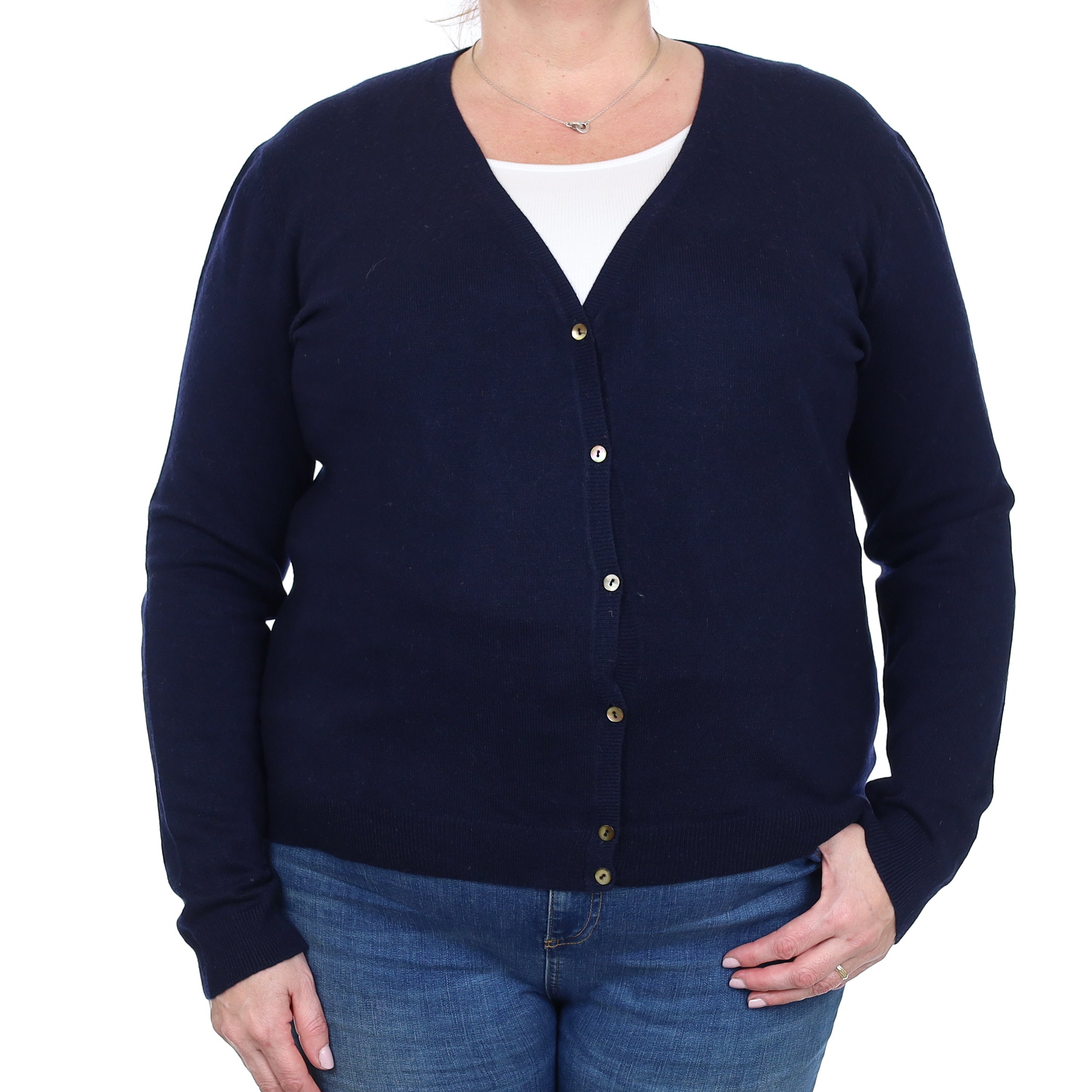 Dark Navy Cashmere V Neck Cardigan Extra Extra Large