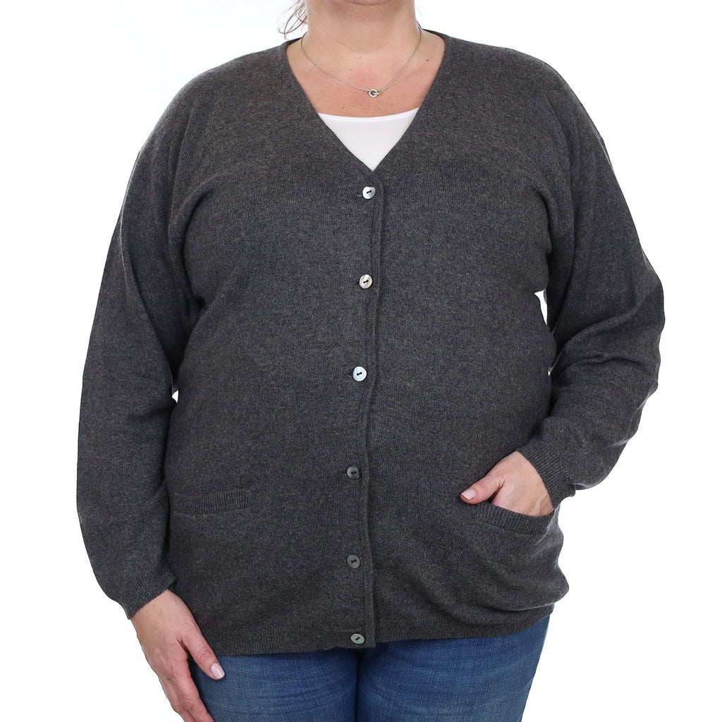 Slate Grey Cashmere V Neck Cardigan with Pockets Extra Large