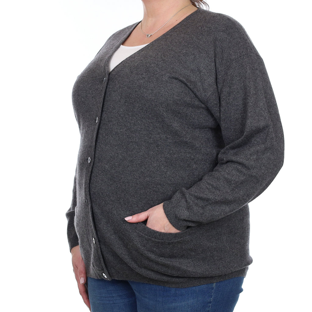 Slate Grey Cashmere V Neck Cardigan with Pockets Extra Large