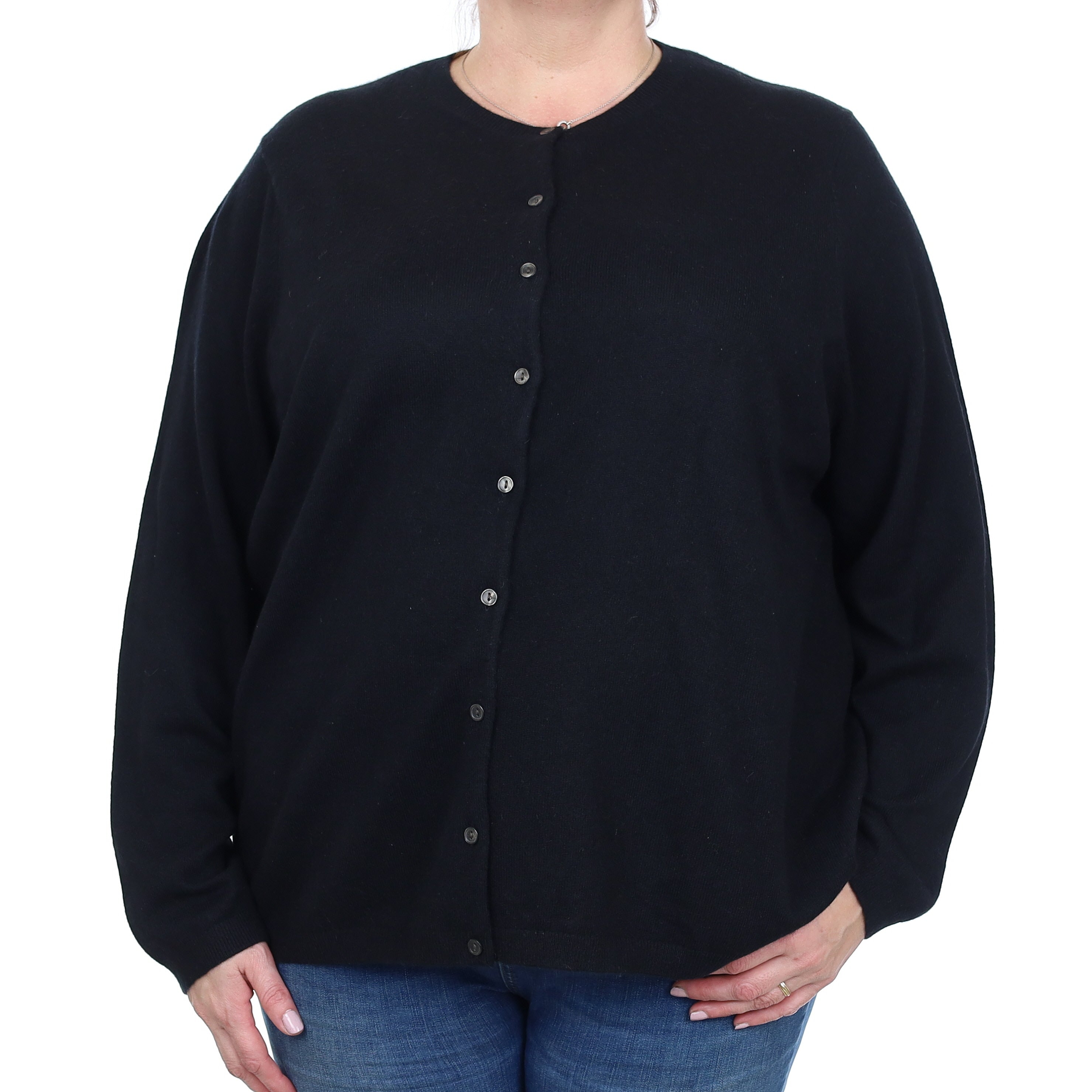 Black Cashmere Crew Neck Cardigan 3XL