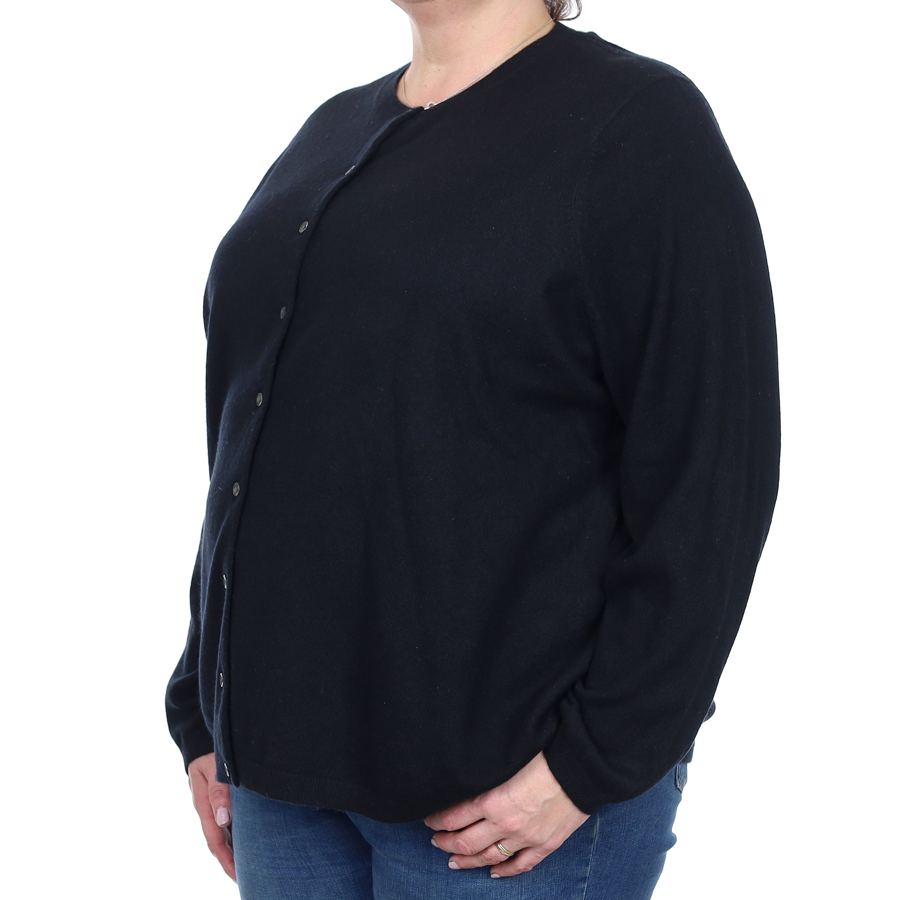 Black Cashmere Crew Neck Cardigan 3XL