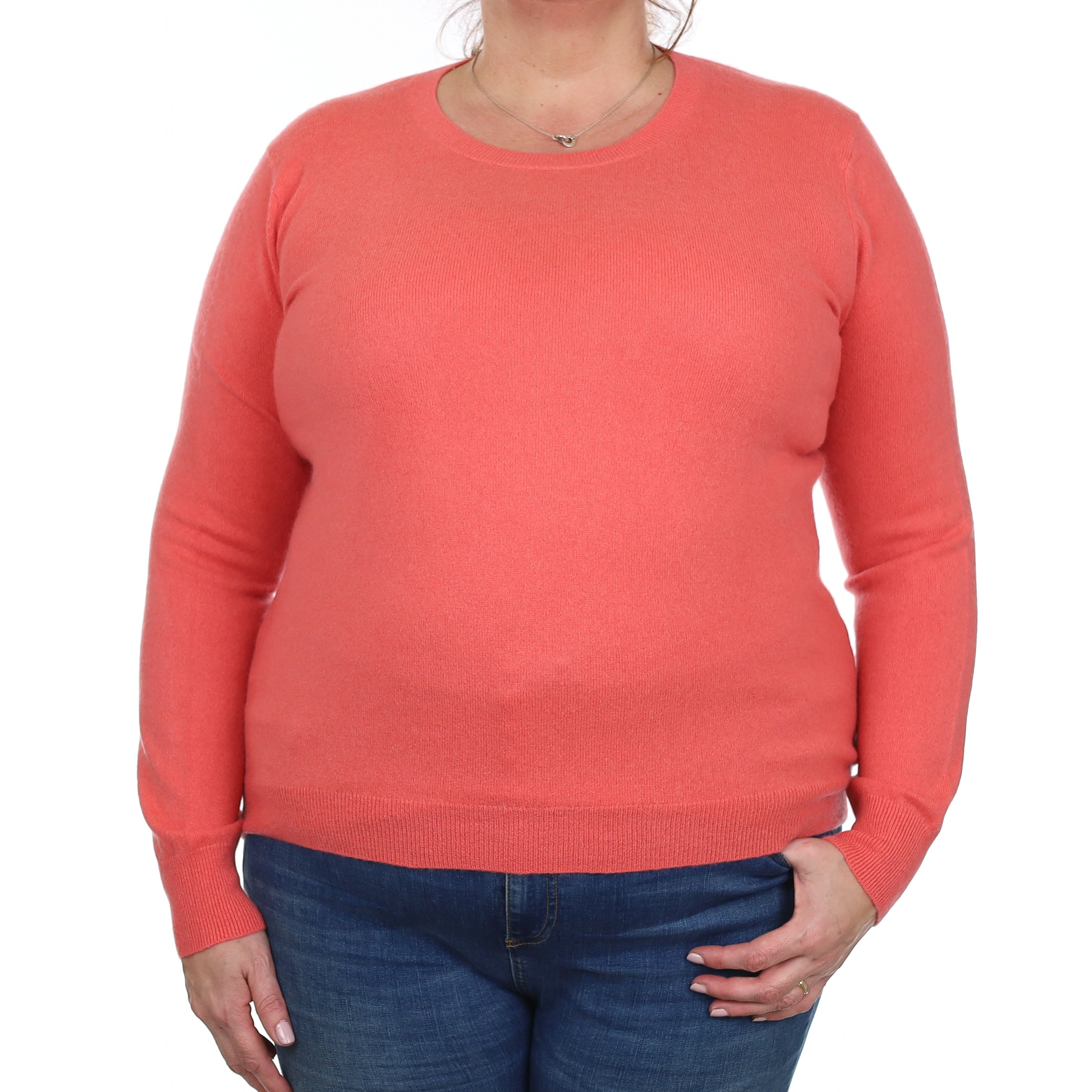 Coral Pink Cashmere Crew Neck Jumper Extra Large