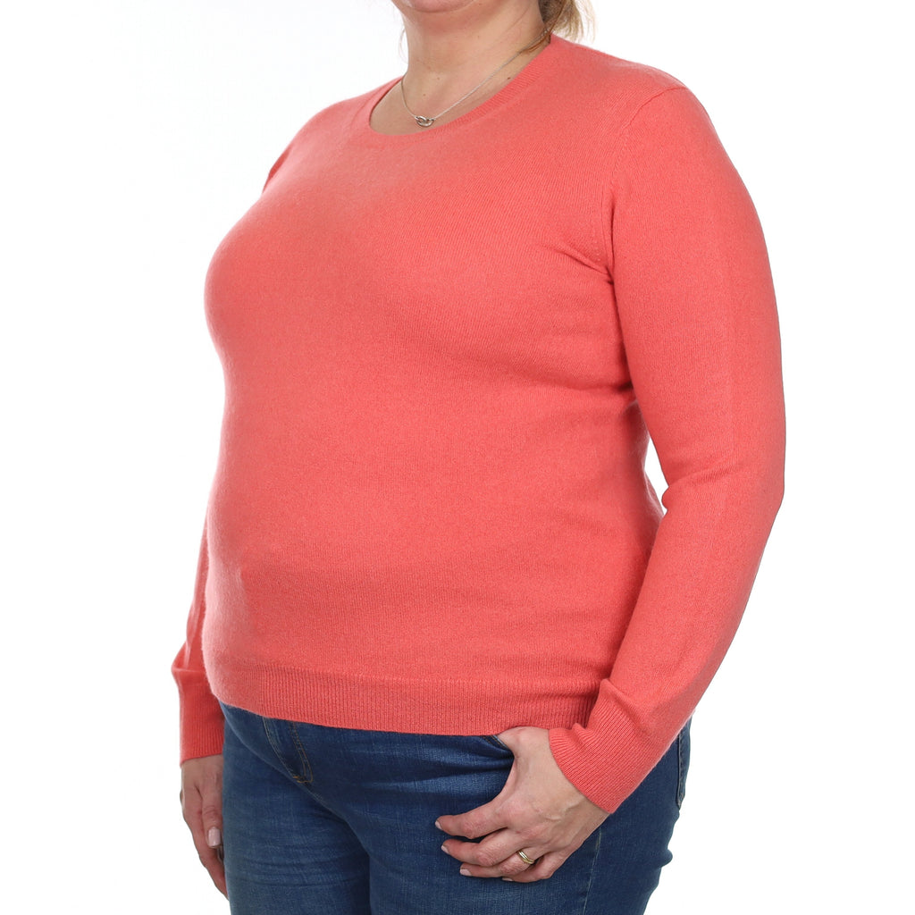 Coral Pink Cashmere Crew Neck Jumper Extra Large