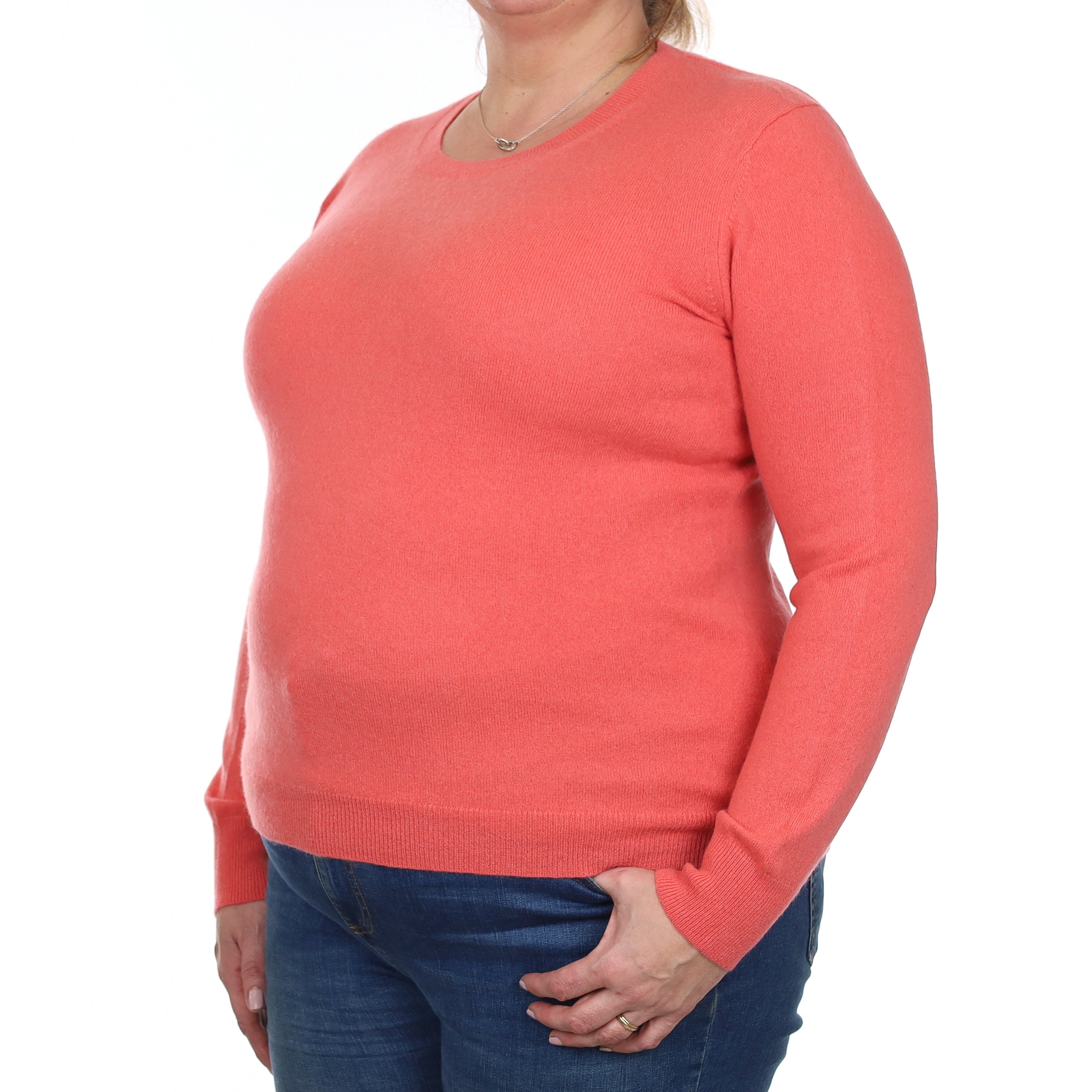 Coral Pink Cashmere Crew Neck Jumper Extra Large