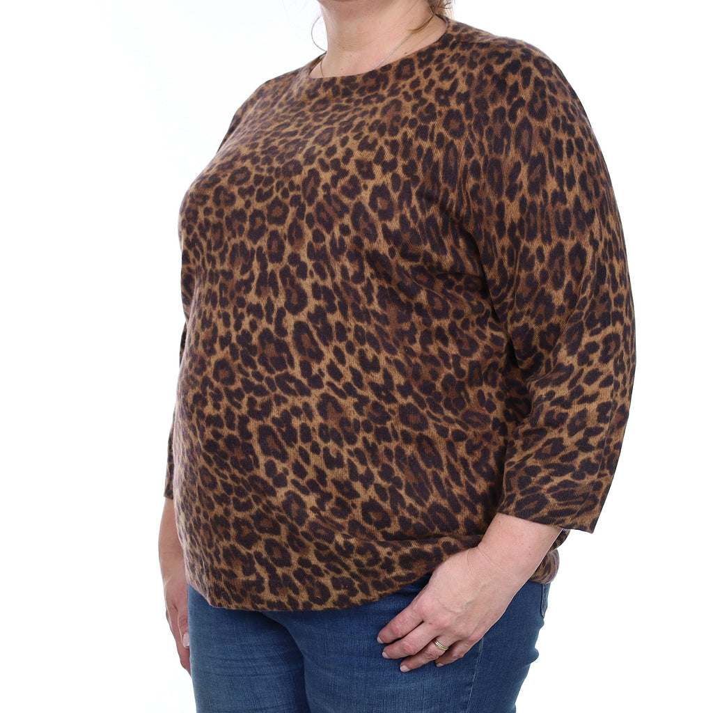 Brown Leopard Print Cashmere Crew Neck Jumper 3XL