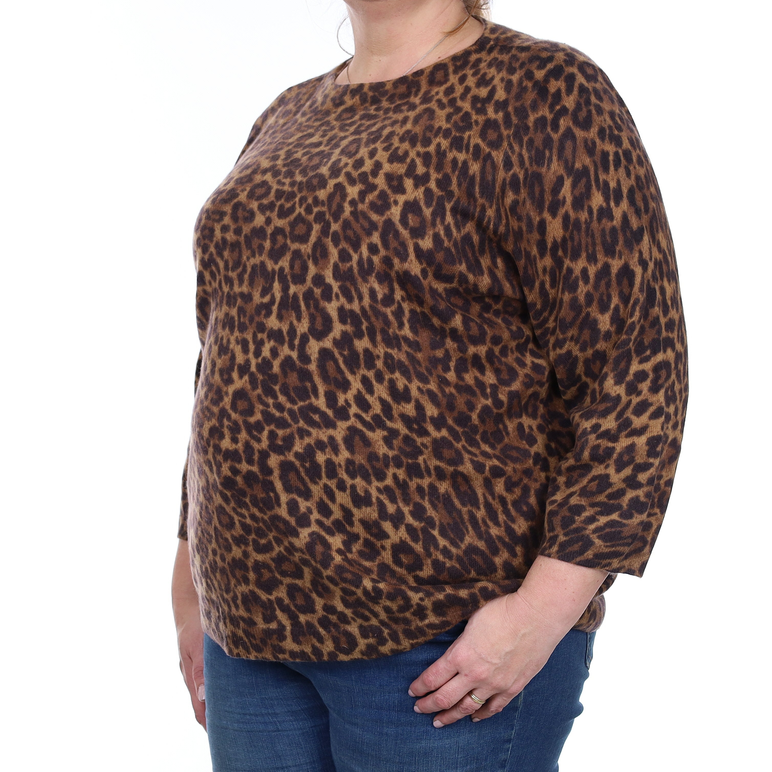 Brown Leopard Print Cashmere Crew Neck Jumper 3XL