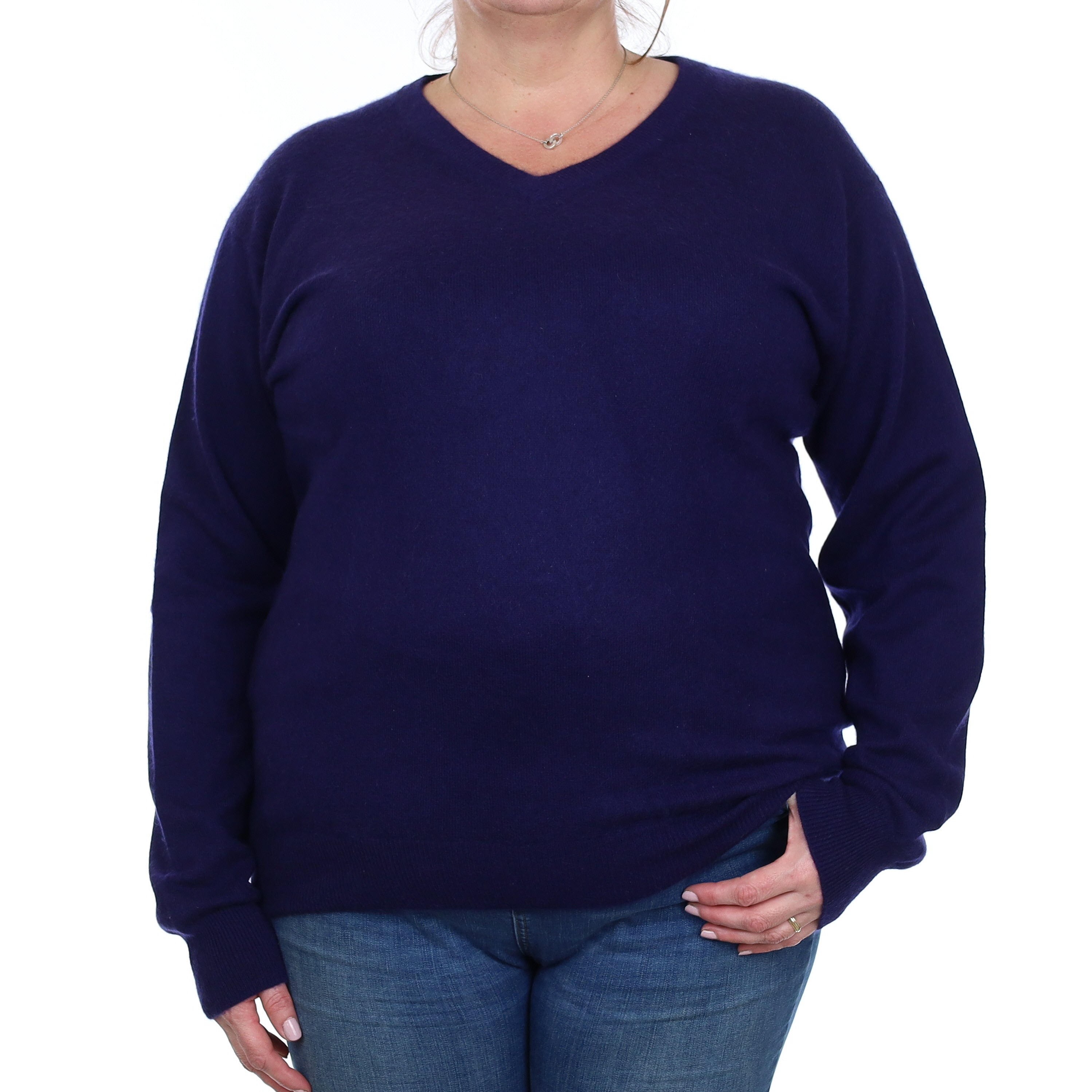 Indigo Blue Cashmere V Neck Jumper Extra Large