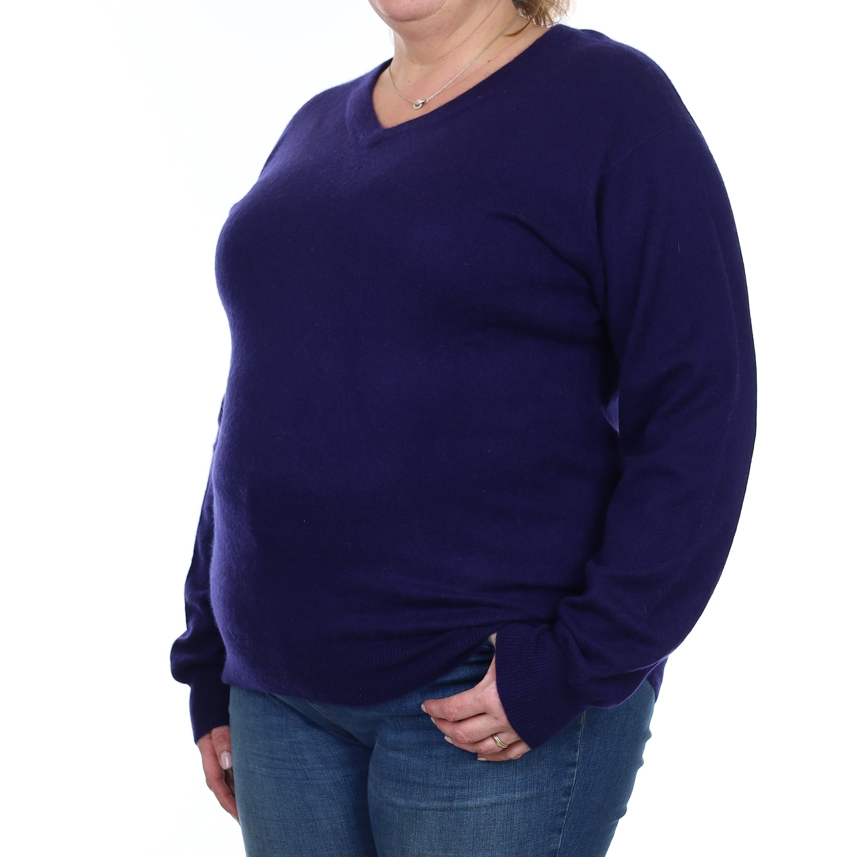 Indigo Blue Cashmere V Neck Jumper Extra Large