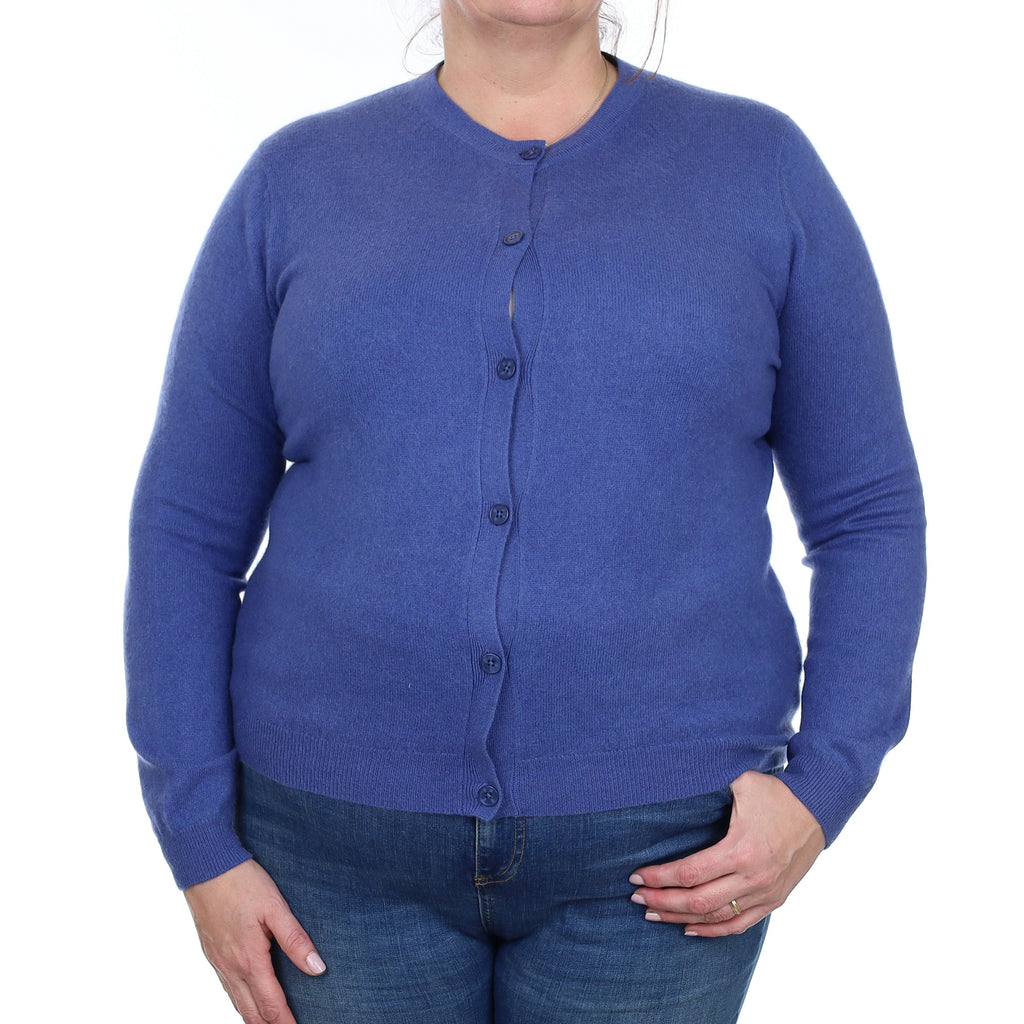 Azure Blue Cashmere Crew Neck Cardigan Extra Large