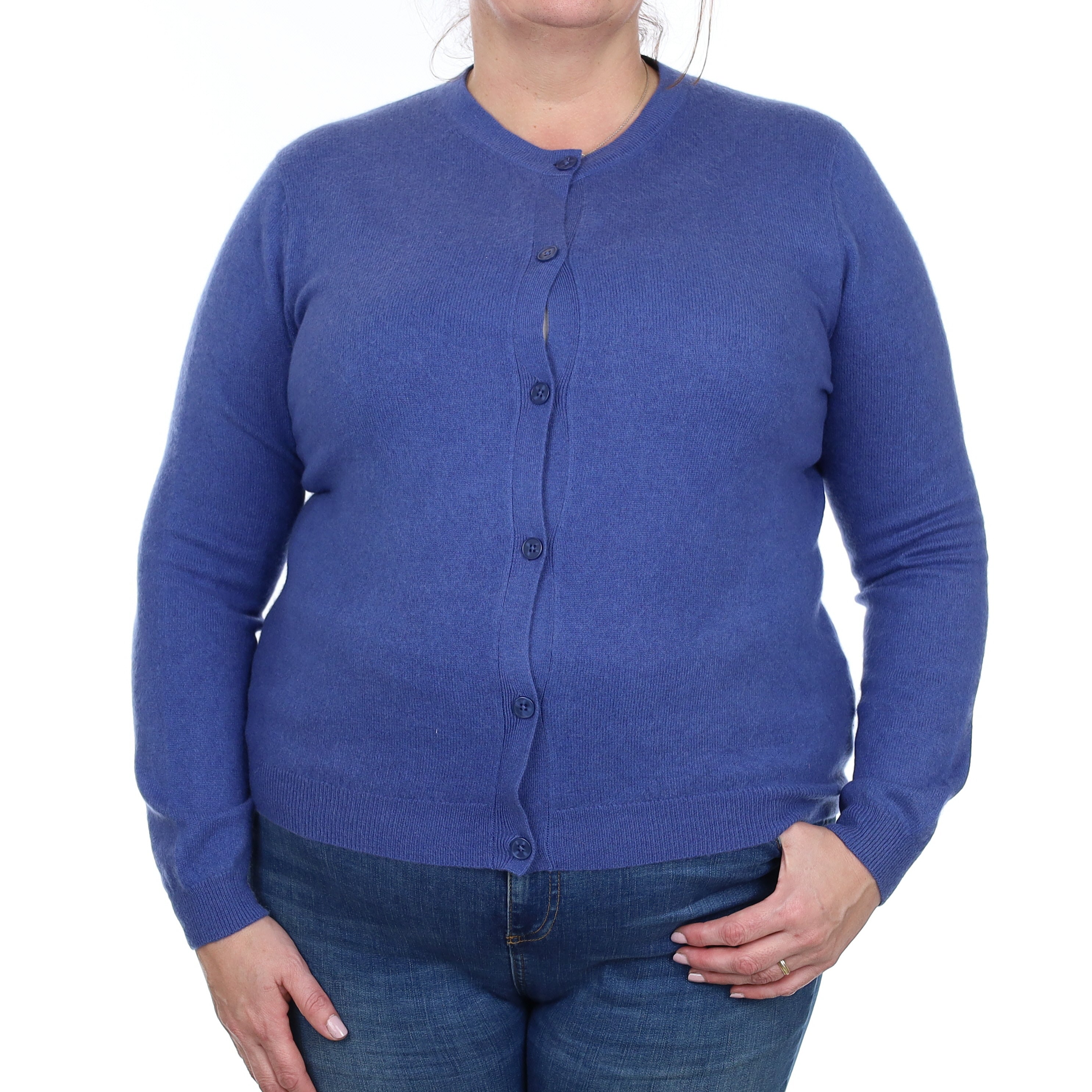 Azure Blue Cashmere Crew Neck Cardigan Extra Large