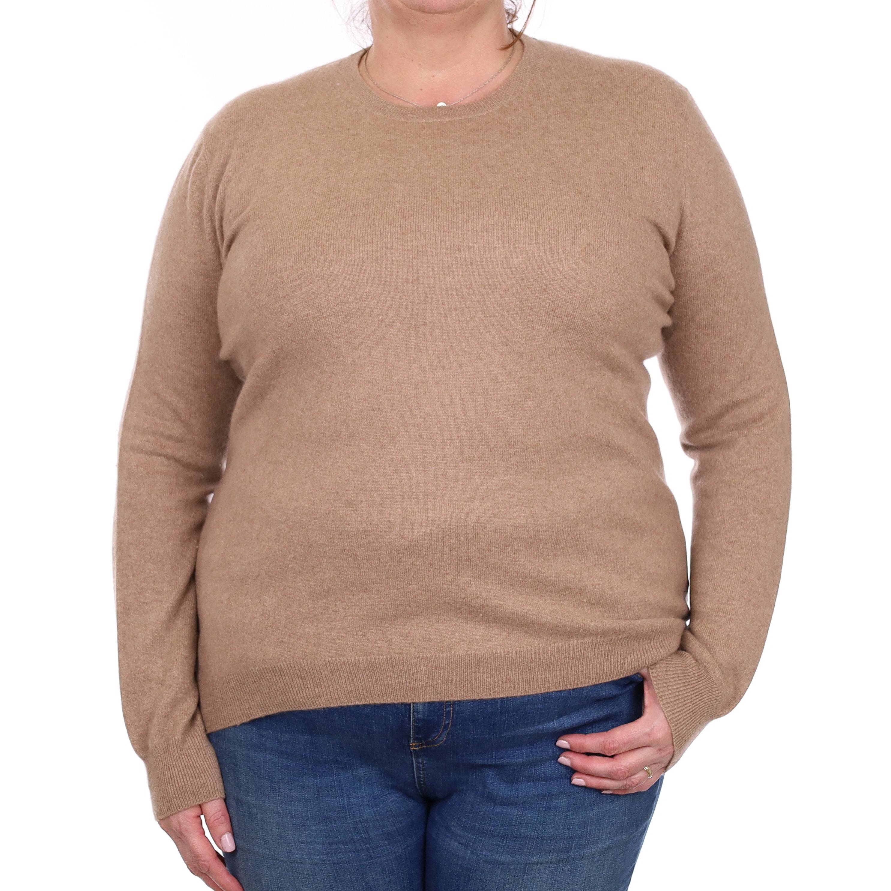 Taupe Brown Cashmere Crew Neck Jumper Extra Large