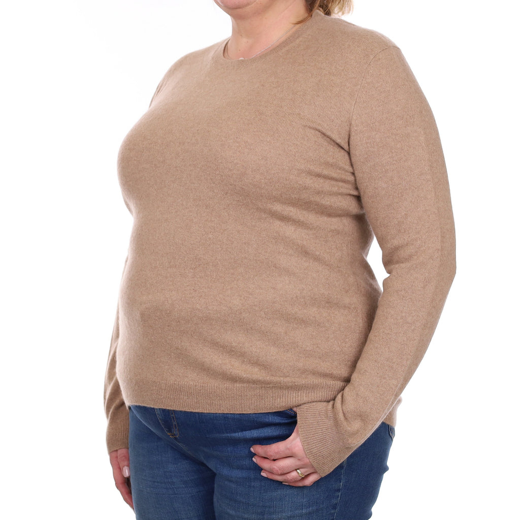 Taupe Brown Cashmere Crew Neck Jumper Extra Large
