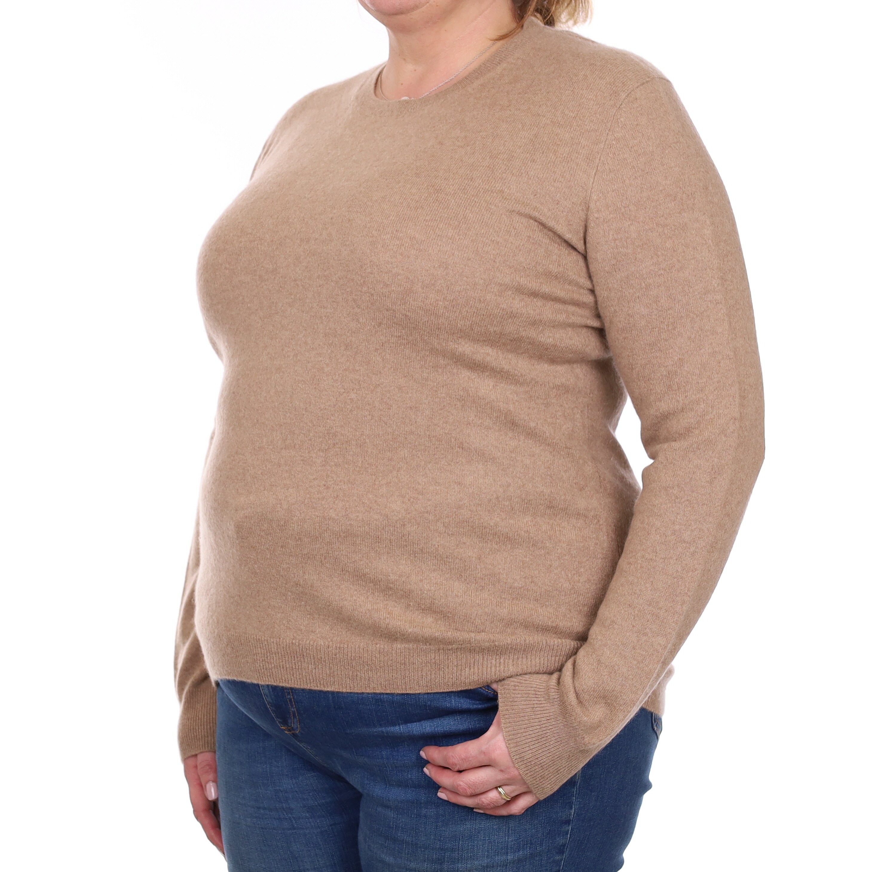 Taupe Brown Cashmere Crew Neck Jumper Extra Large