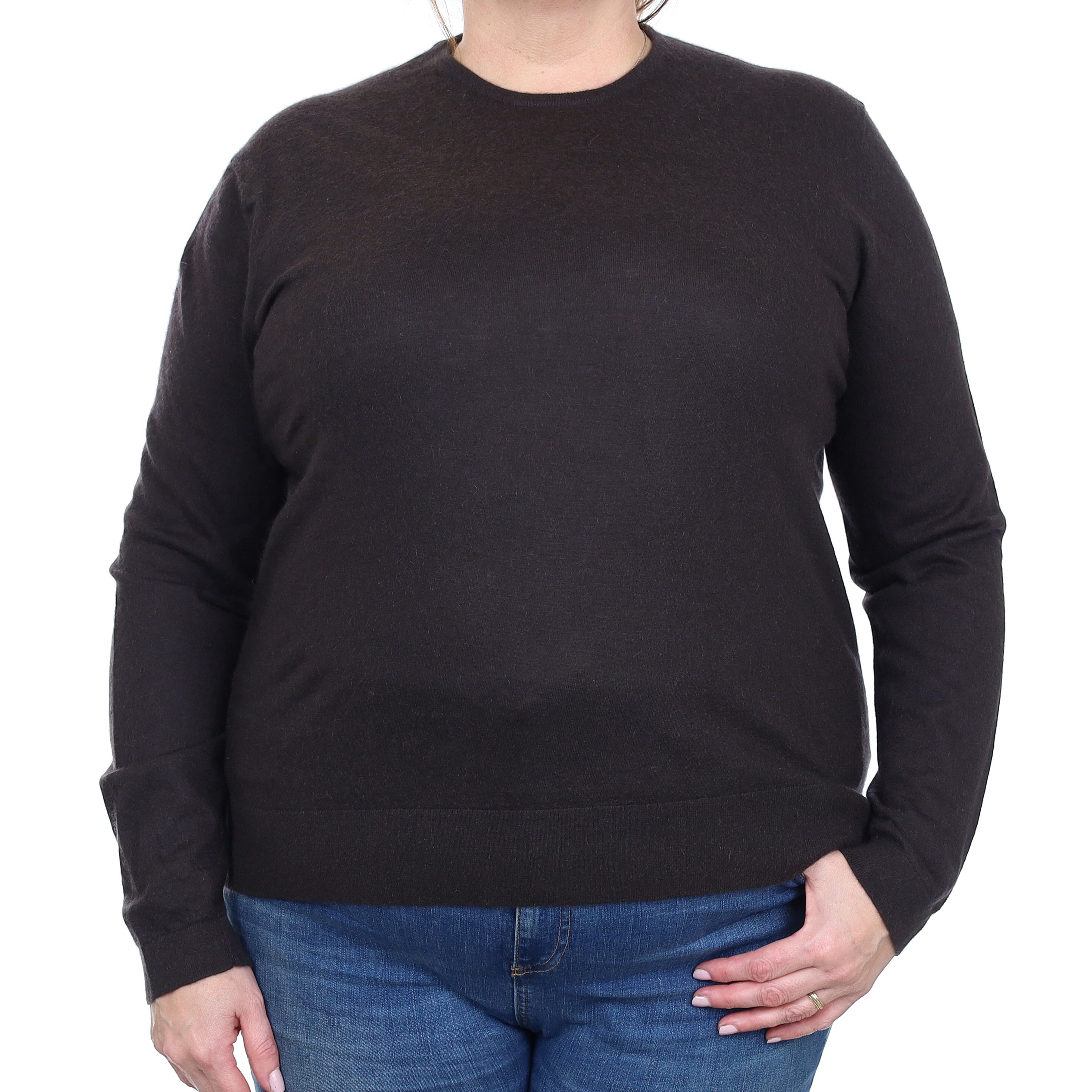 J Hilburn Deep Brown Fine Knit Cashmere Crew Neck Jumper Extra Large