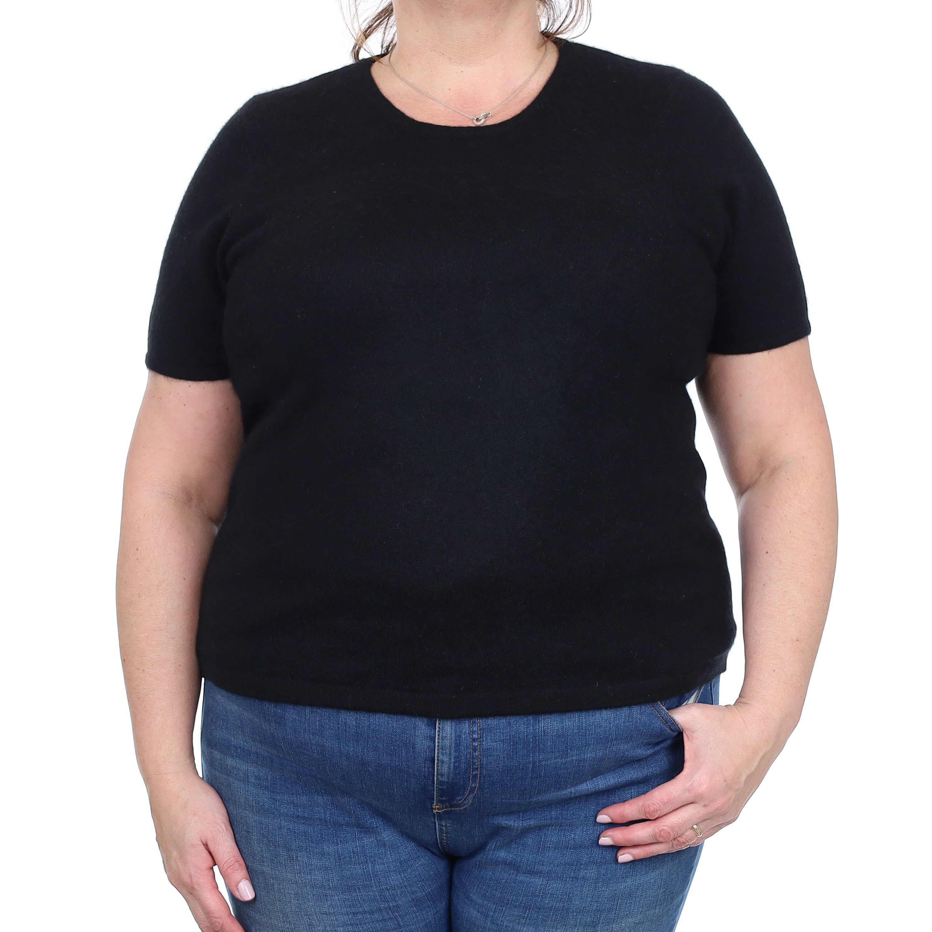 Black Cashmere Short Sleeve Crew Neck Jumper Extra Large