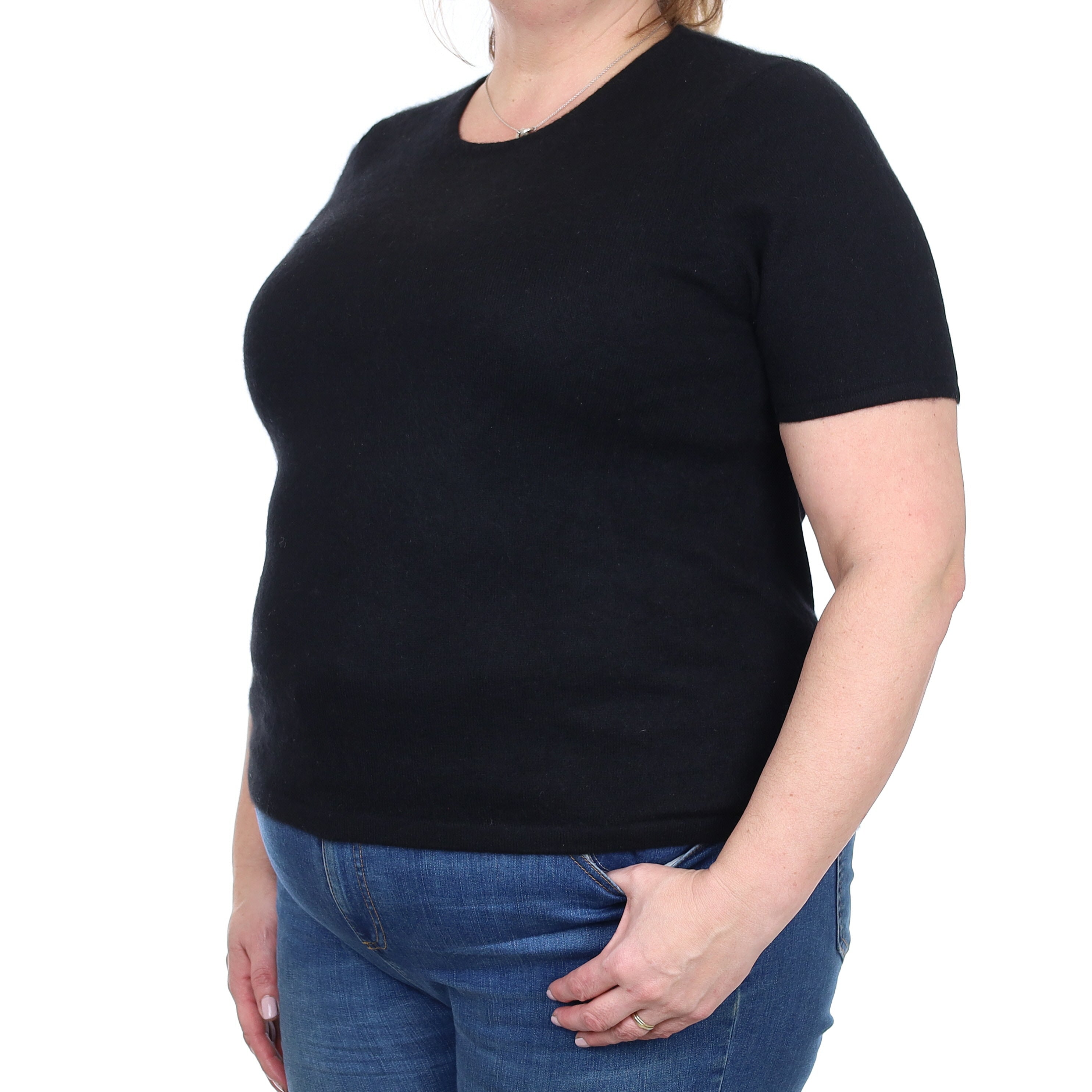 Black Cashmere Short Sleeve Crew Neck Jumper Extra Large